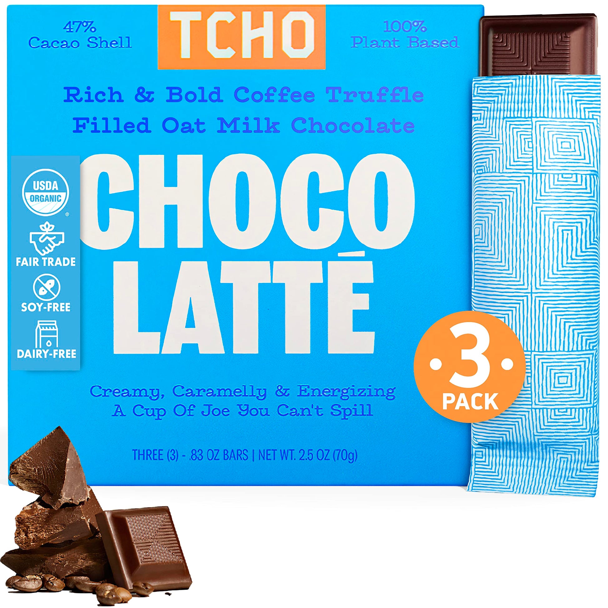 Tcho Choco Latte 47% Oat Milk Chocolate Bars (3 Pack) | Plant Based, Organic & Fair Trade, | Non Gmo, Non-Dairy, Vegan, Soy Free
