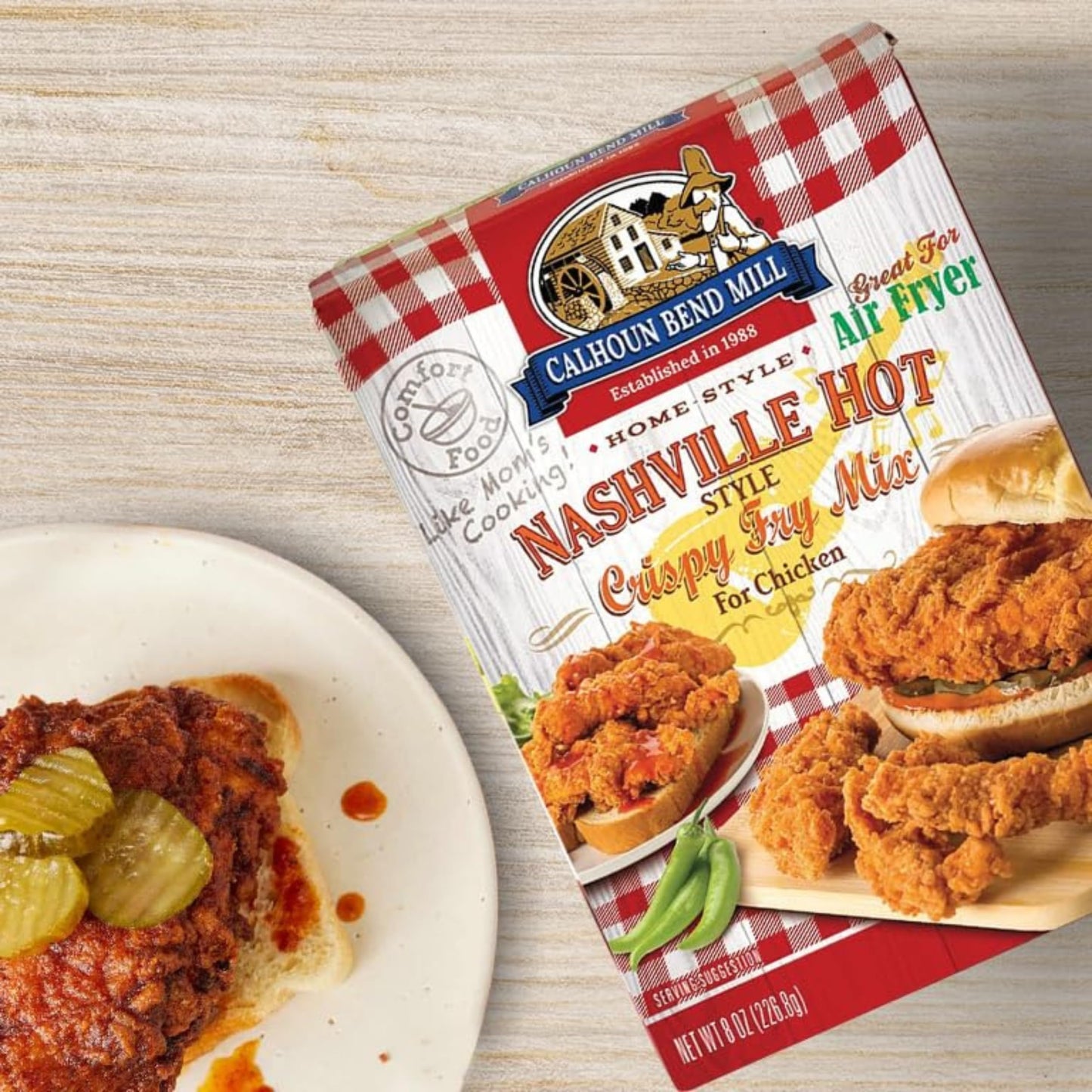Calhoun Bend Mill Nashville Hot Style Crispy Fry Mix | Spicy Southern Seasoning For Perfect Hot Chicken Tenders And Sandwiches | Fiery Flavor | Ideal For Air Fryer Or Deep Fryer - 8 Oz (Pack Of 1)