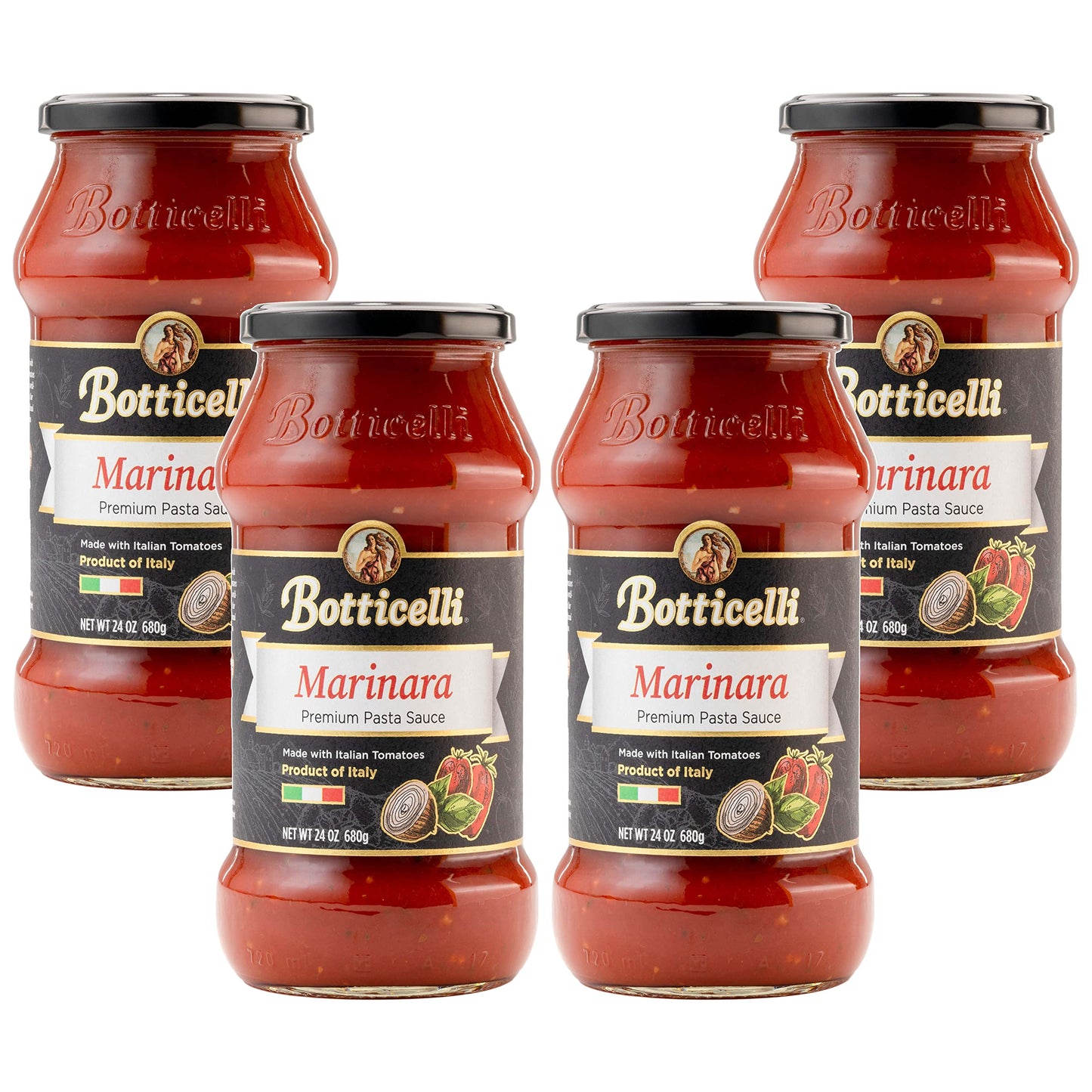 Marinara Premium Italian Pasta Sauce by Botticelli, 24oz Jars (Pack of 4) - Product of Italy - Whole30 Approved - Gluten-Free - 