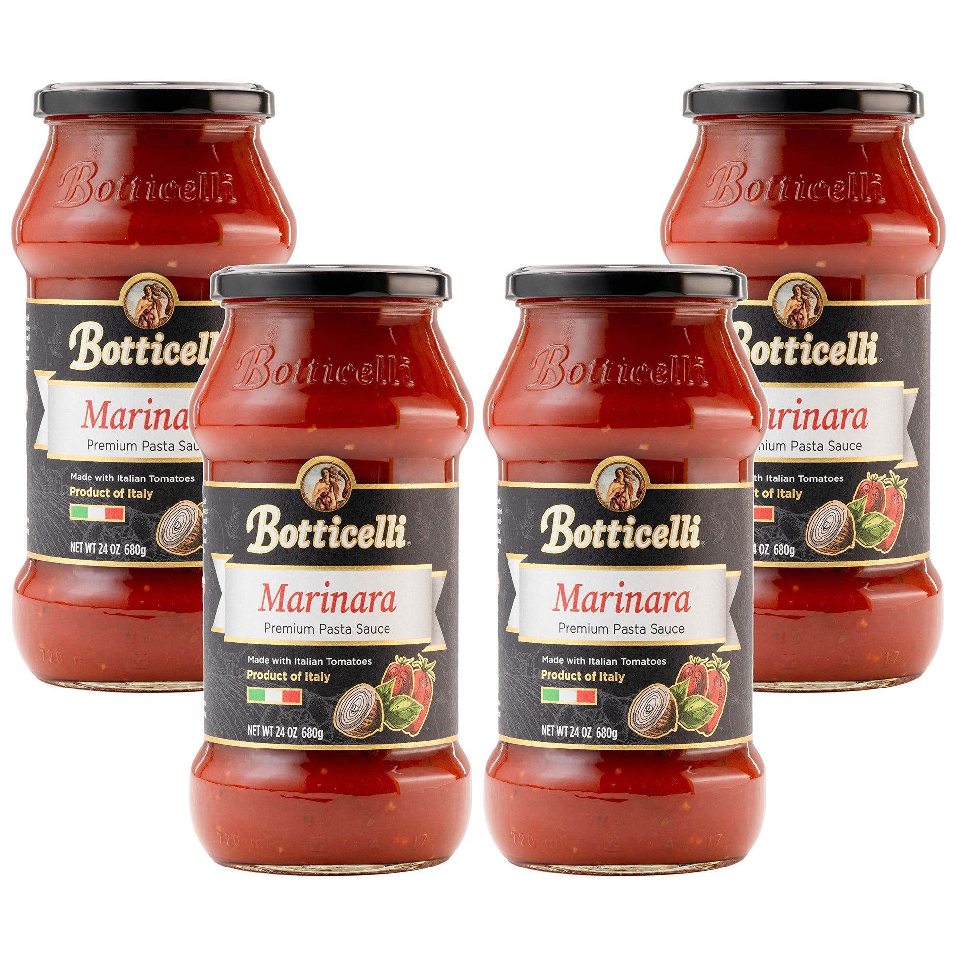 Marinara Premium Italian Pasta Sauce by Botticelli, 24oz Jars (Pack of 4) - Product of Italy - Whole30 Approved - Gluten-Free - 