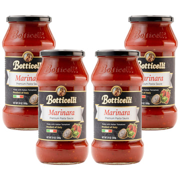 Marinara Premium Italian Pasta Sauce by Botticelli, 24oz Jars (Pack of 4) - Product of Italy - Whole30 Approved - Gluten-Free - 