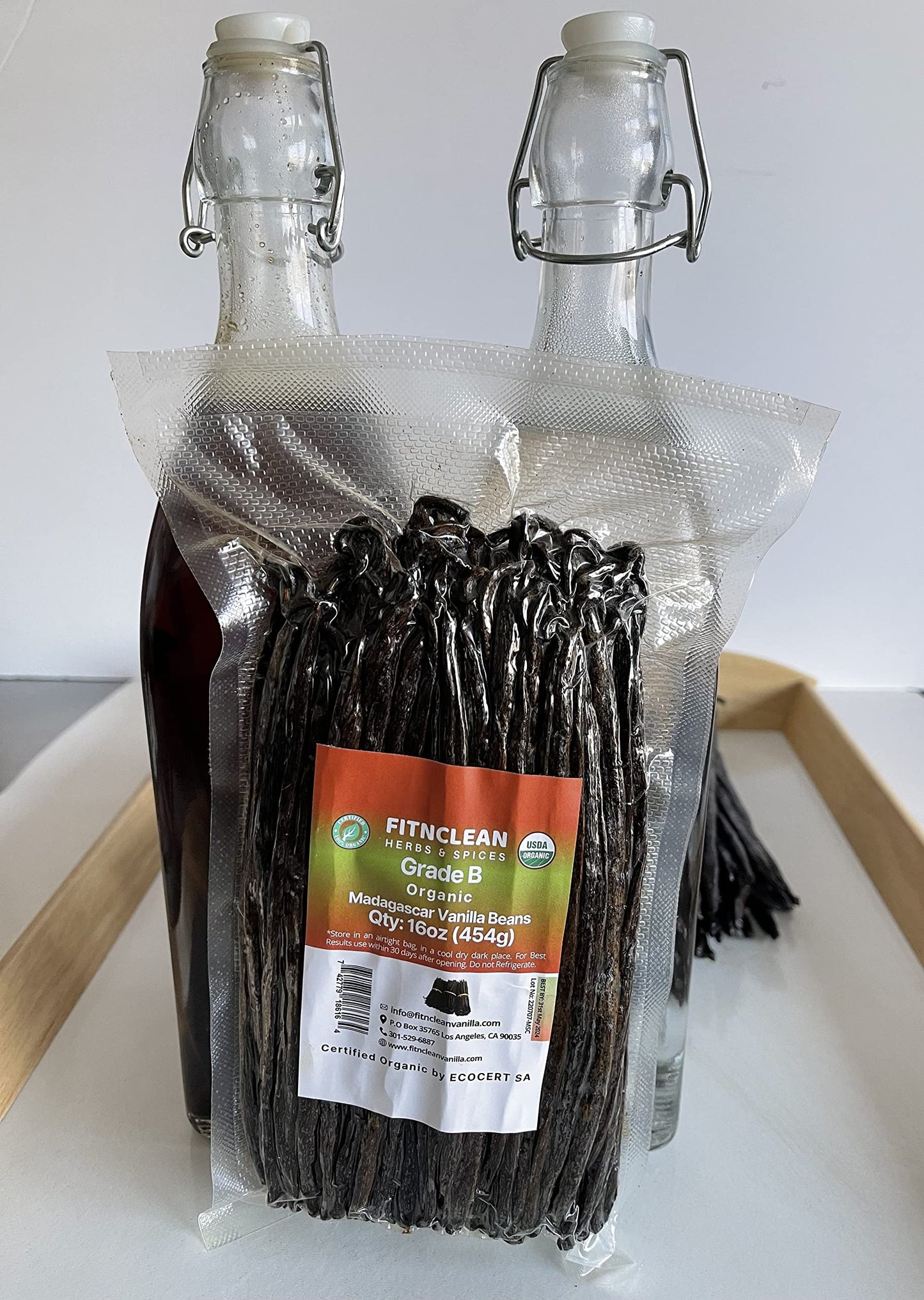 FITNCLEAN Organic Madagascar Vanilla Beans Grade B, 1 Lb Whole Non-GMO spirit-inspired flavor Pods, Certified USDA Organic, 6-7 Length