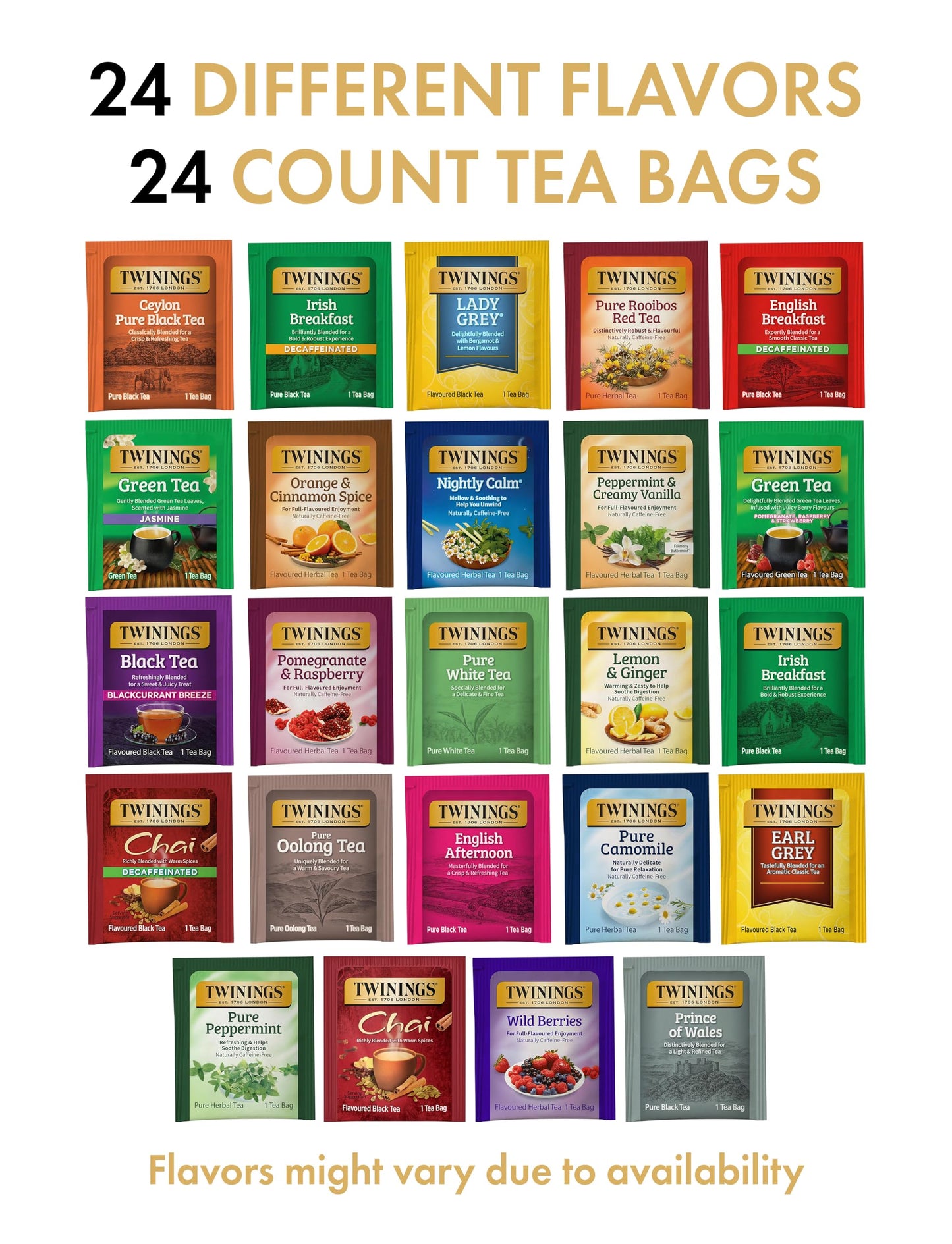 Twinings Gift Advent Calendar - Tea Bags Sampler Variety Pack (24 Count) - 24 Different Flavors for Tea Lovers