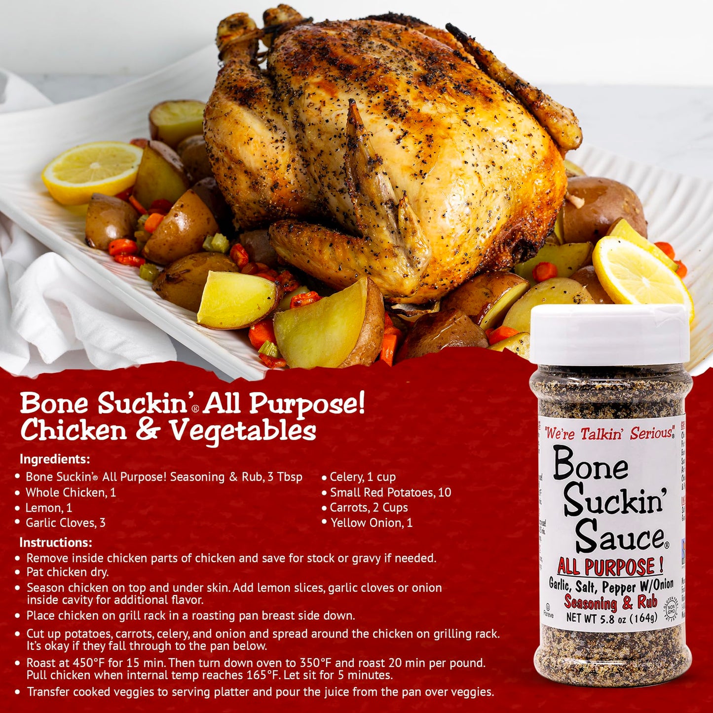 Bone Suckin Sauce All Purpose Seasoning & Rub Zero Calorie And Gluten Free With Garlic Salt Pepper And Onion (5.8 Oz)