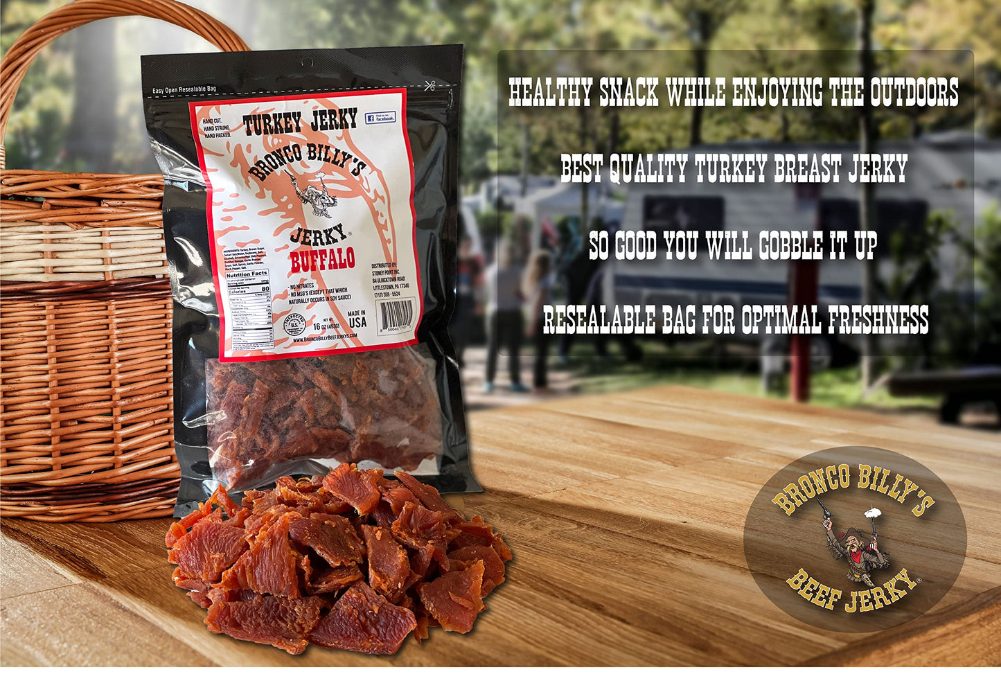 Bronco Billy'S Turkey Jerky Buffalo Flavor One Pound Resealable Bag