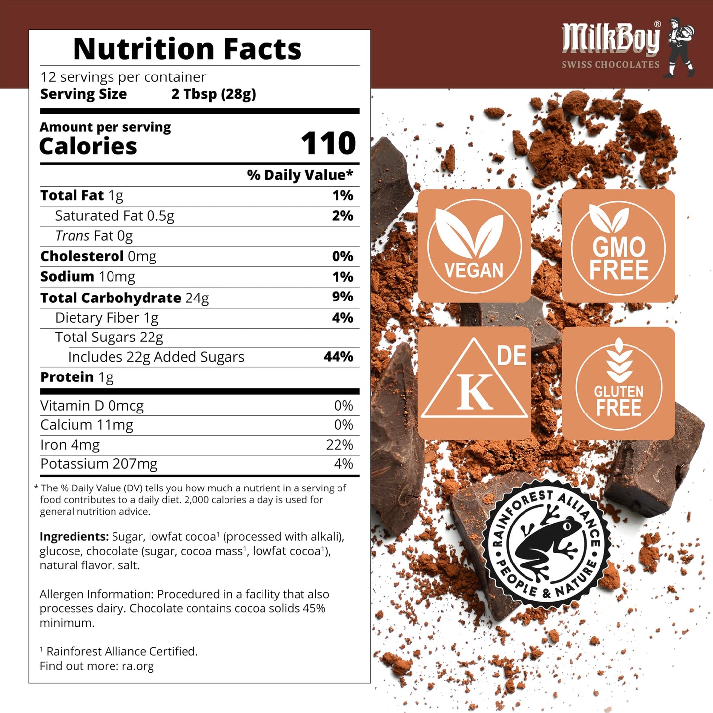 Milkboy Swiss Chocolates Hot Chocolate Mix - Vegan, Gluten Free, Kosher, 12 OZ Canister, Hot Swiss Chocolate Mix