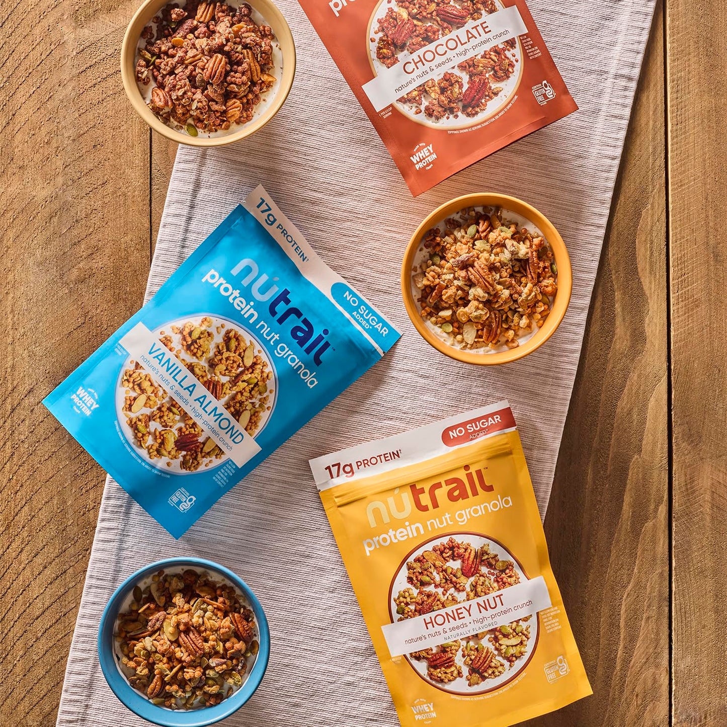 NuTrail 17g Protein Nut Granola Cereal  Variety Pack  No Sugar Added  Keto  Low Carb  Gluten Free  Grain Free  Healthy Breakfast 8 oz. 3 Count