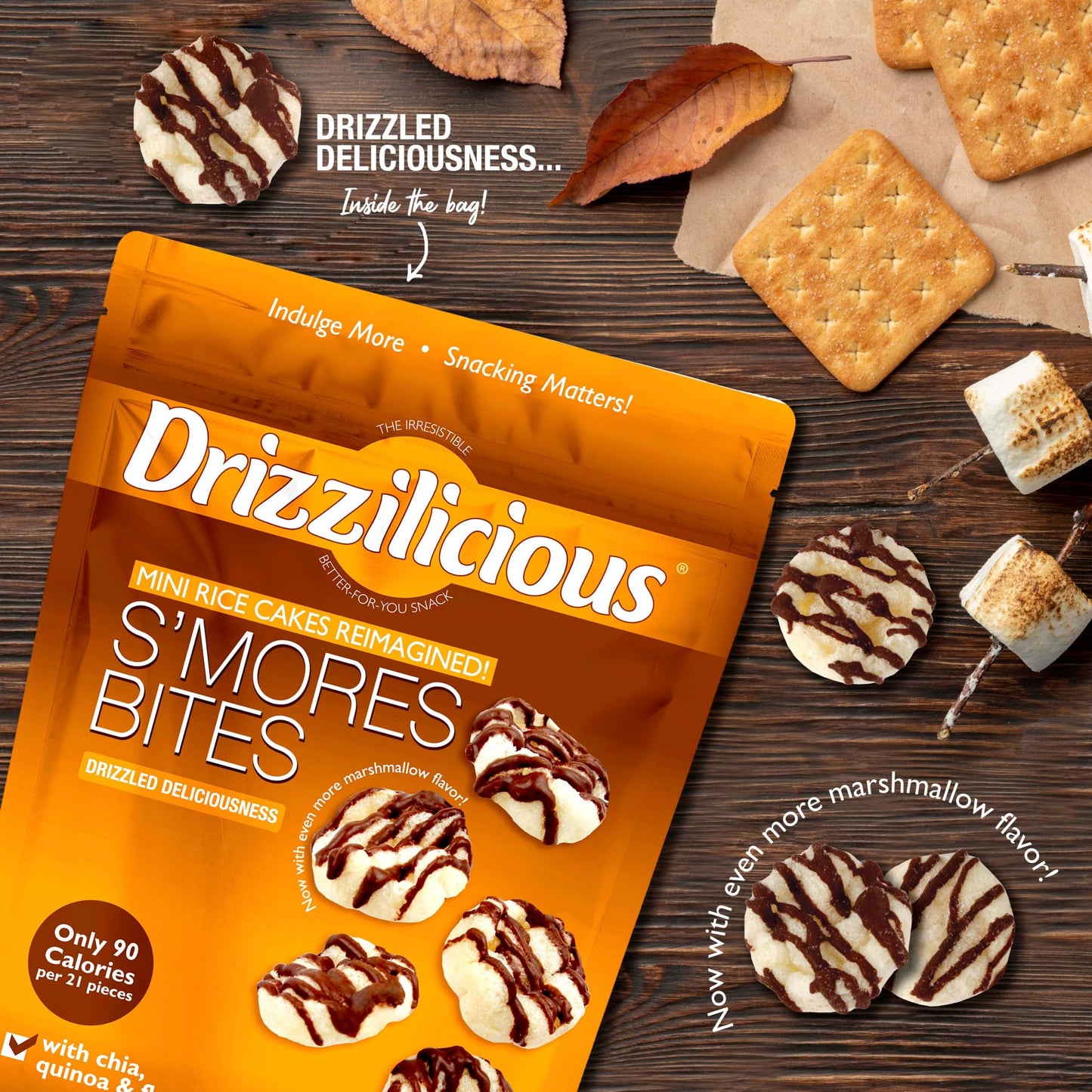 Drizzilicious Mini Rice Cakes Smores, Vegan, Gluten Free, 4 oz (Pack of 6)