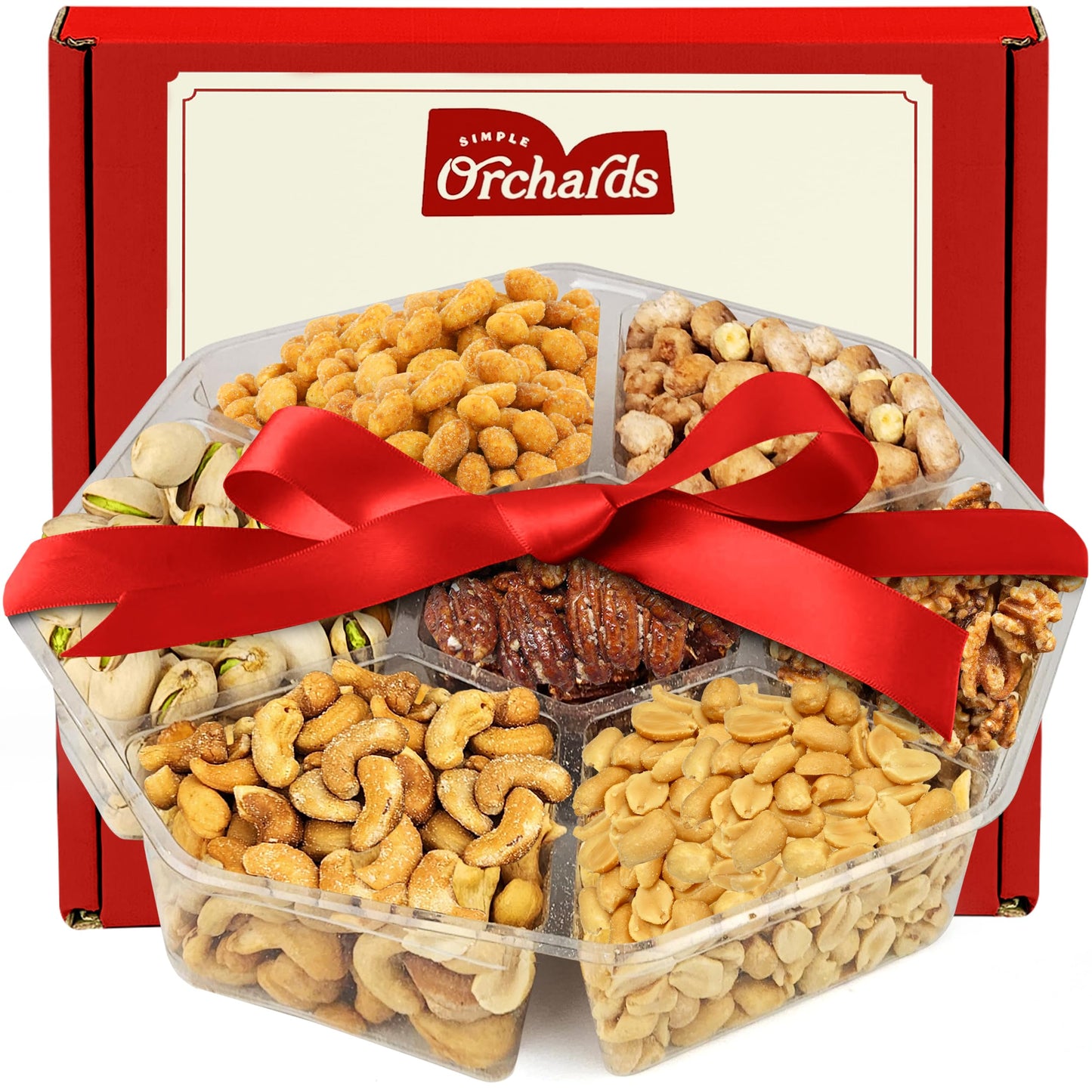 Simple Orchards Nuts Gift Basket - 7 Section Platter, Freshly Roasted Nuts, Ultimate Red Box, Ideal for Birthdays and Sympathy