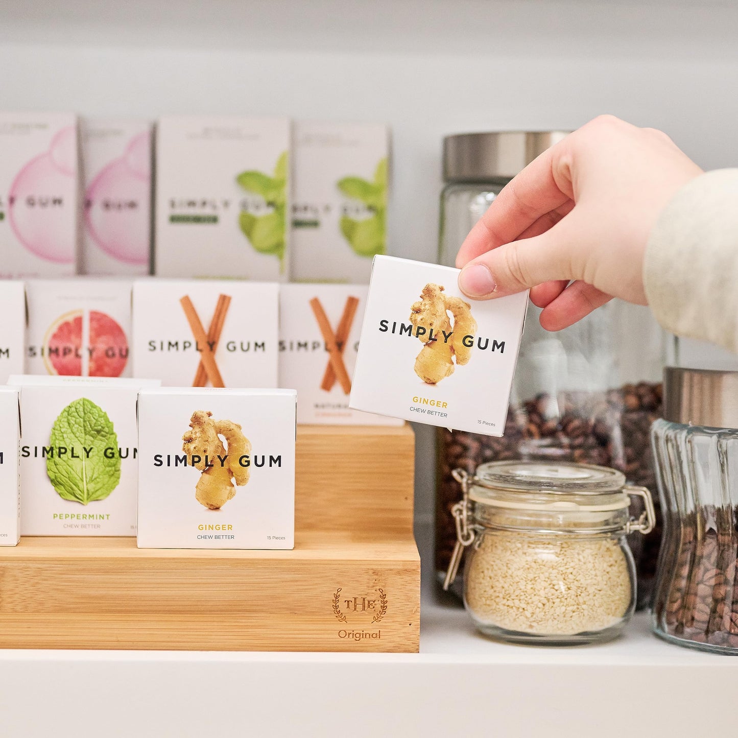 SIMPLY Gum Ginger, Plastic-Free Natural Chewing Gum, Made with real Ginger, 6 Pack (90 Pieces) | Vegan, Kosher, Non GMO, Asparta