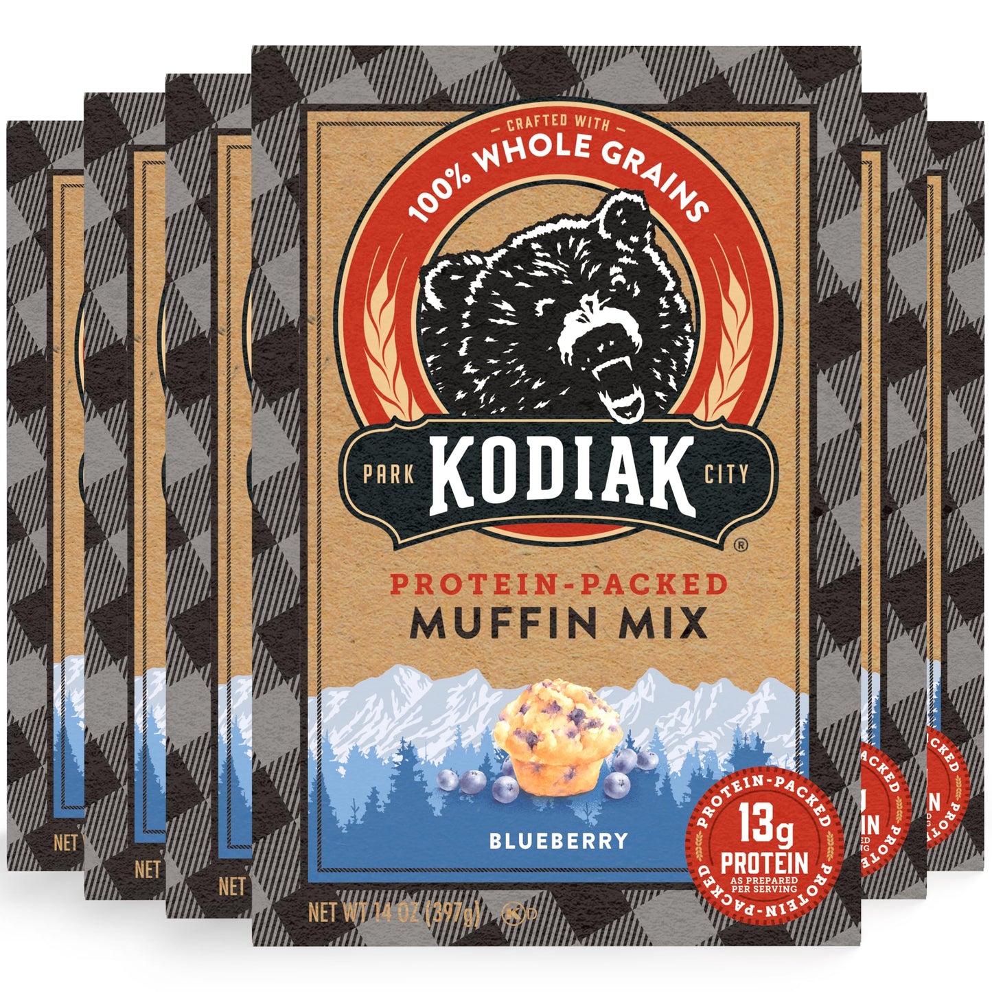 Kodiak Cakes Muffin Mix, Blueberry, 14 Ounce, Pack of 6, Natural