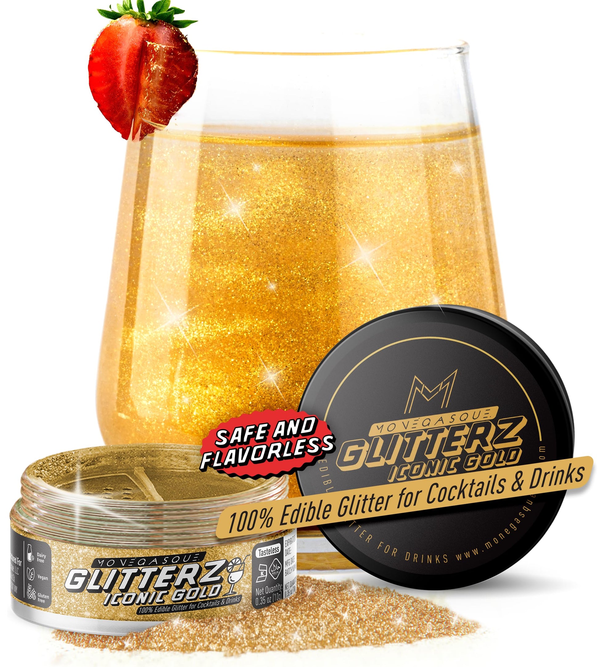 MONÉGASQUE Edible Glitter for Drinks & Cakes, 10g, Iconic Gold