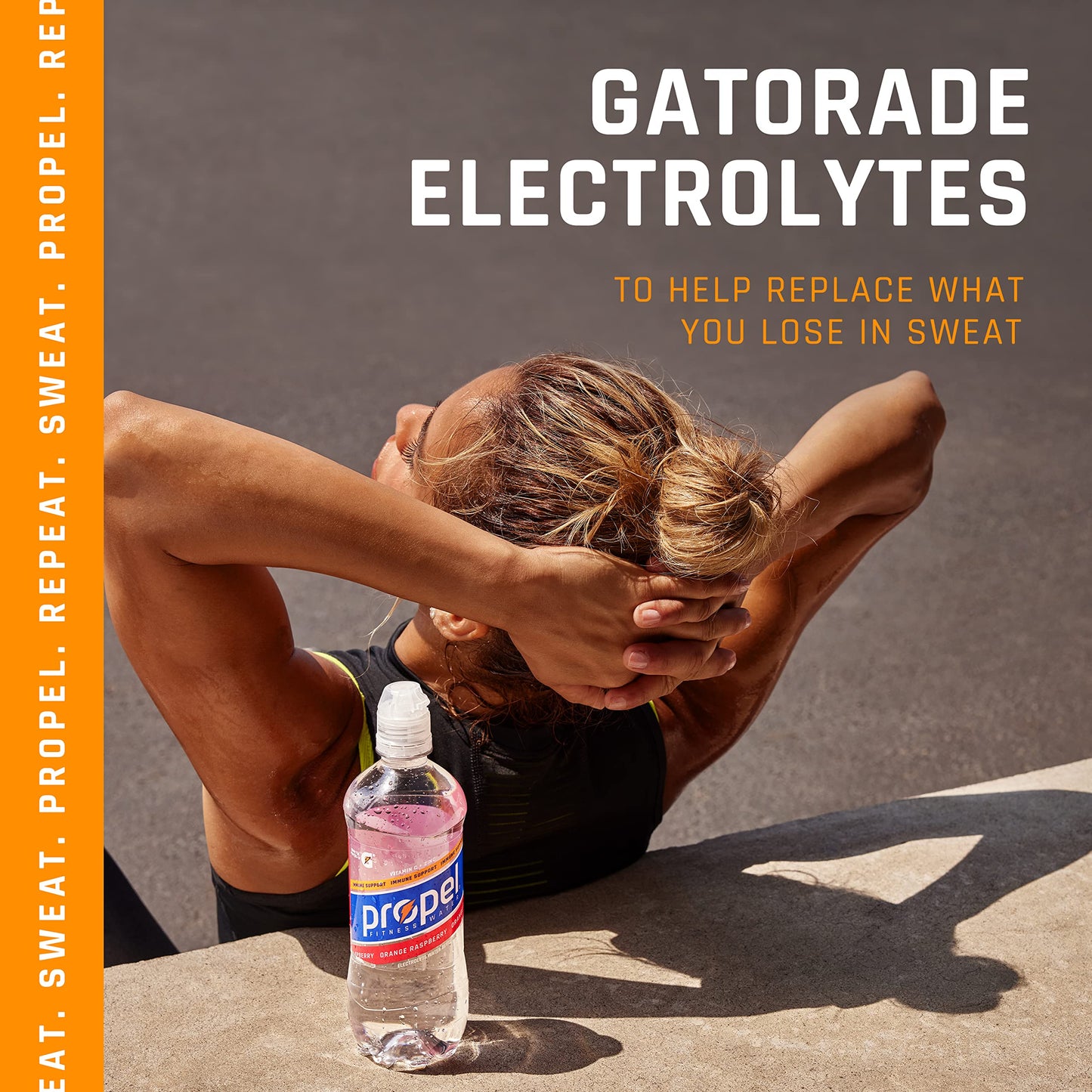 Propel Immune Support Electrolyte Enhanced Water Sports Drink, Orange Raspberry Flavored Water, 100% DV Vitamin C + Zinc, Zero C