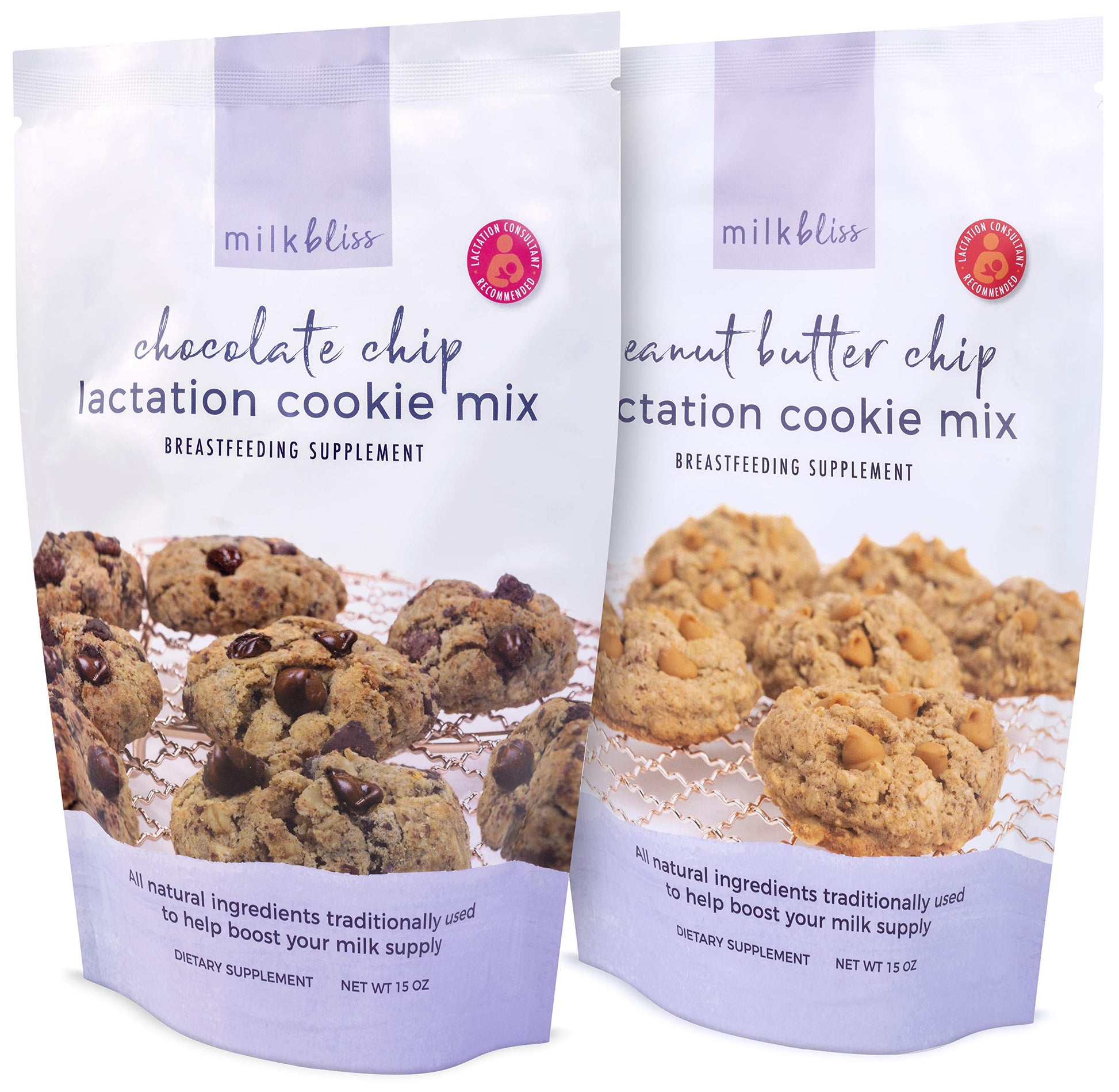 MilkBliss Chocolate Chip and Peanut Butter Chip Oatmeal Lactation Cookie Mixes- BreastfeedingSupplement Support for Milk Supply 