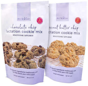 MilkBliss Chocolate Chip and Peanut Butter Chip Oatmeal Lactation Cookie Mixes- BreastfeedingSupplement Support for Milk Supply 