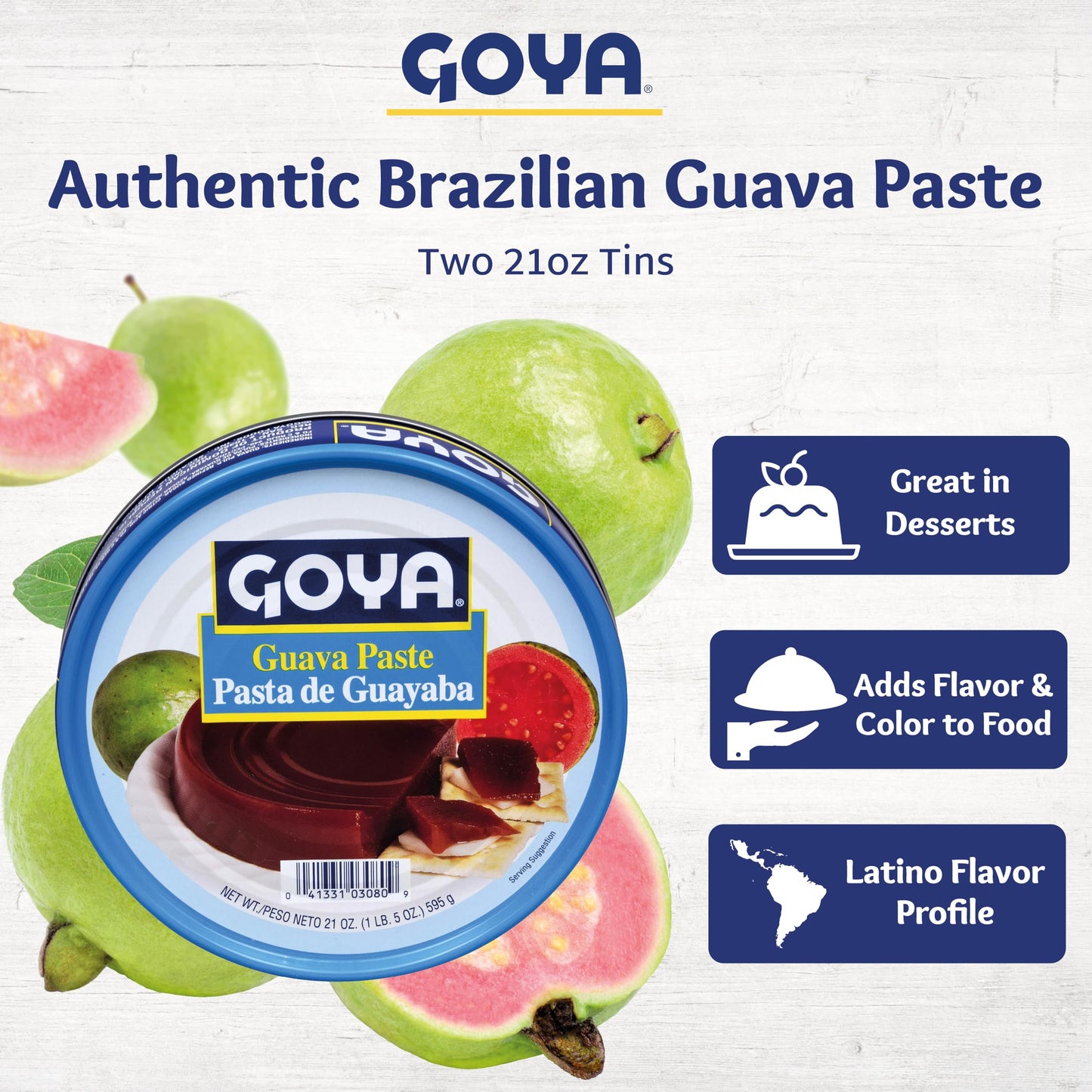 Guava Puree Paste By Goya, Guava Jelly For Breakfast Pastries, Guava Concentrate Jam Made With Guava Pulp, Pasta De Guava, Latin Cooking And Baking Kitchen Staple, 21 Oz Cans, Pack Of 2