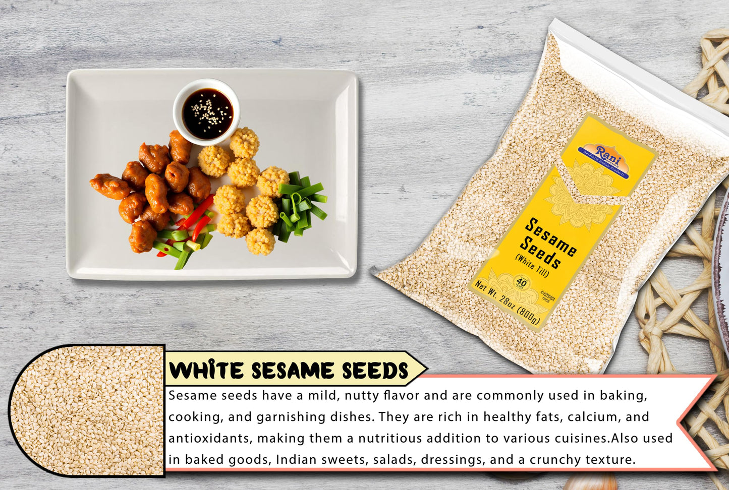 Rani Sesame Seeds Whole White, Hulled (Till) 28Oz (800Gm) ~ All Natural | Gluten Friendly | Non-Gmo | Kosher | Vegan | Indian Or