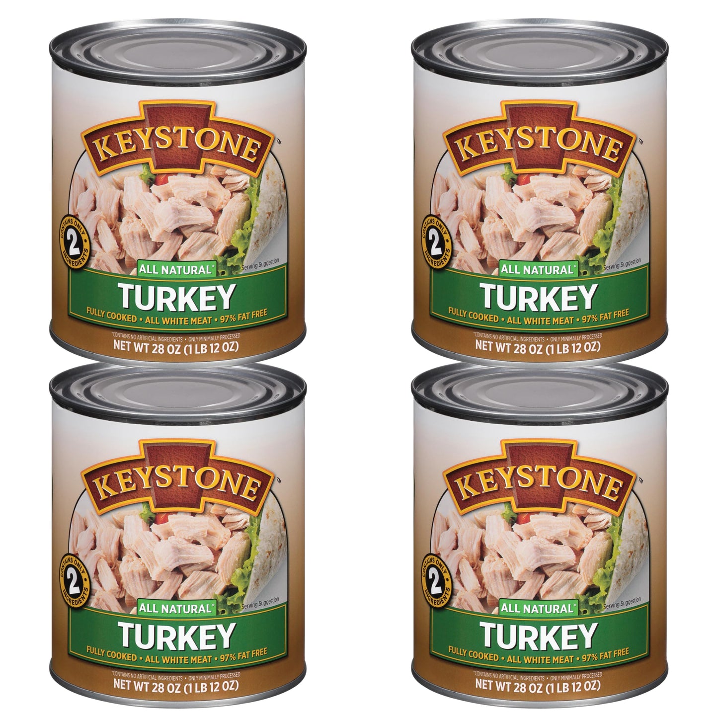 Keystone Meats All Natural Canned Turkey - Fully Cooked, Gluten Free - 28 oz - Family Pack of 4 - Made in the USA