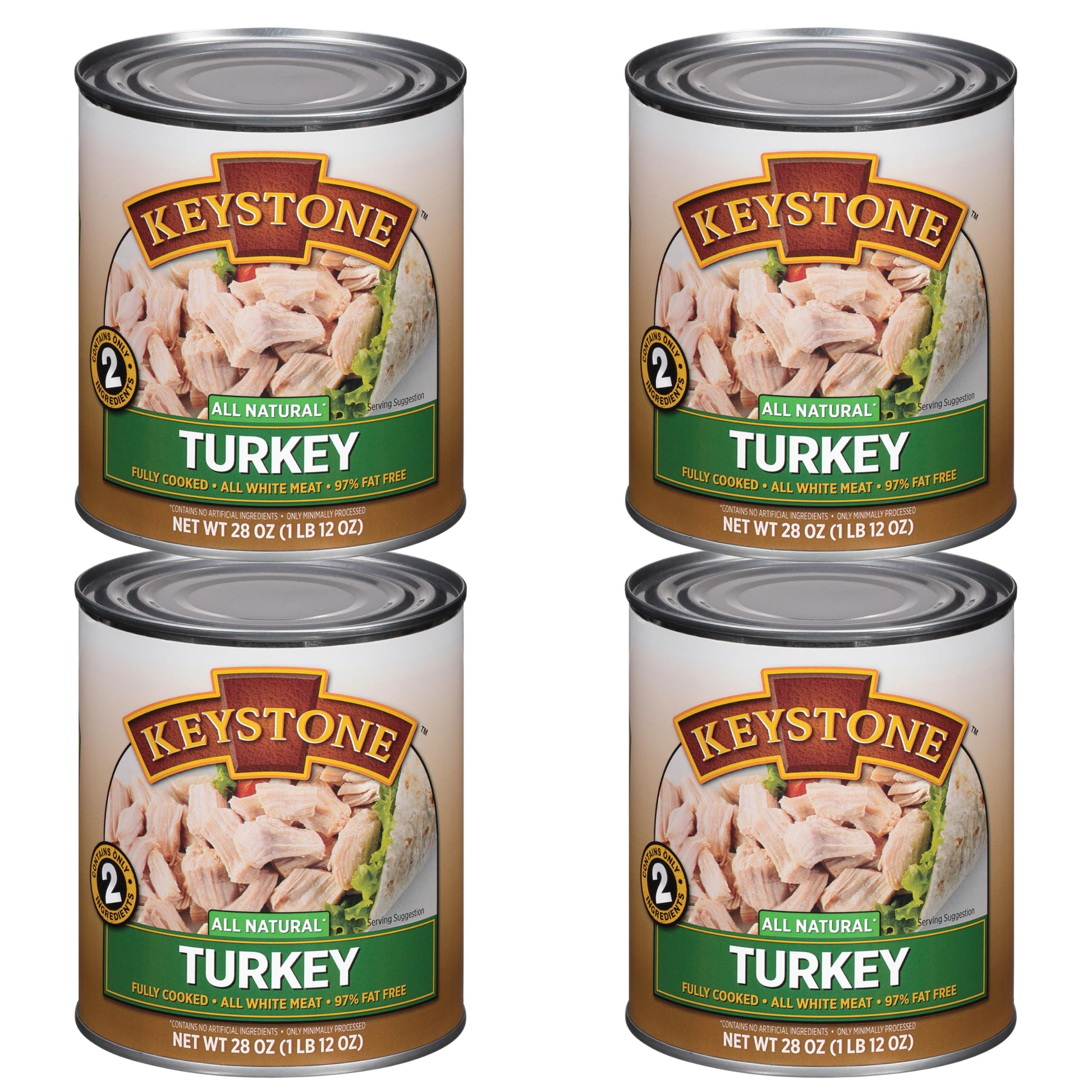 Keystone Meats All Natural Canned Turkey - Fully Cooked, Gluten Free - 28 oz - Family Pack of 4 - Made in the USA