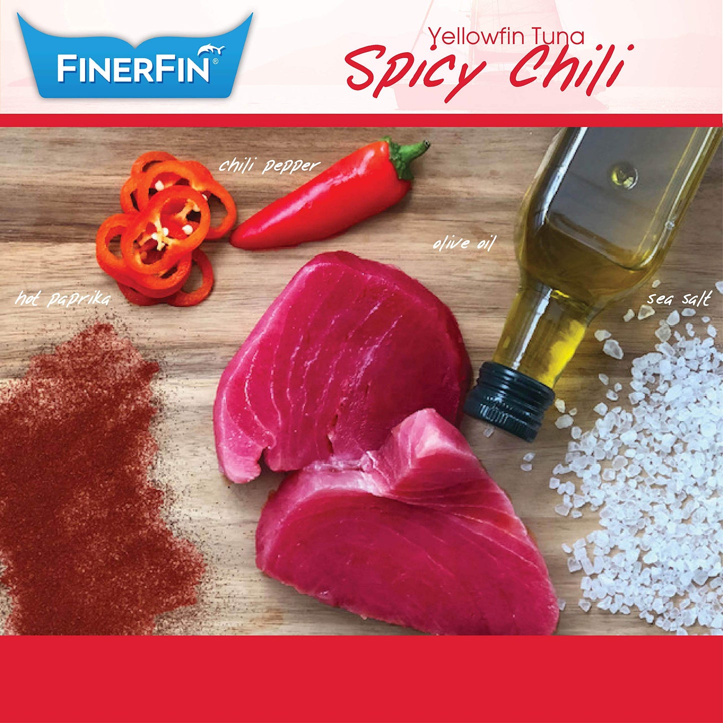 FinerFin Premium Spicy Chili Yellowfin Tuna Fillets in Organic Olive Oil, 4.4 oz - Gluten Free, Hand Cut Gourmet Ready-to-Eat
