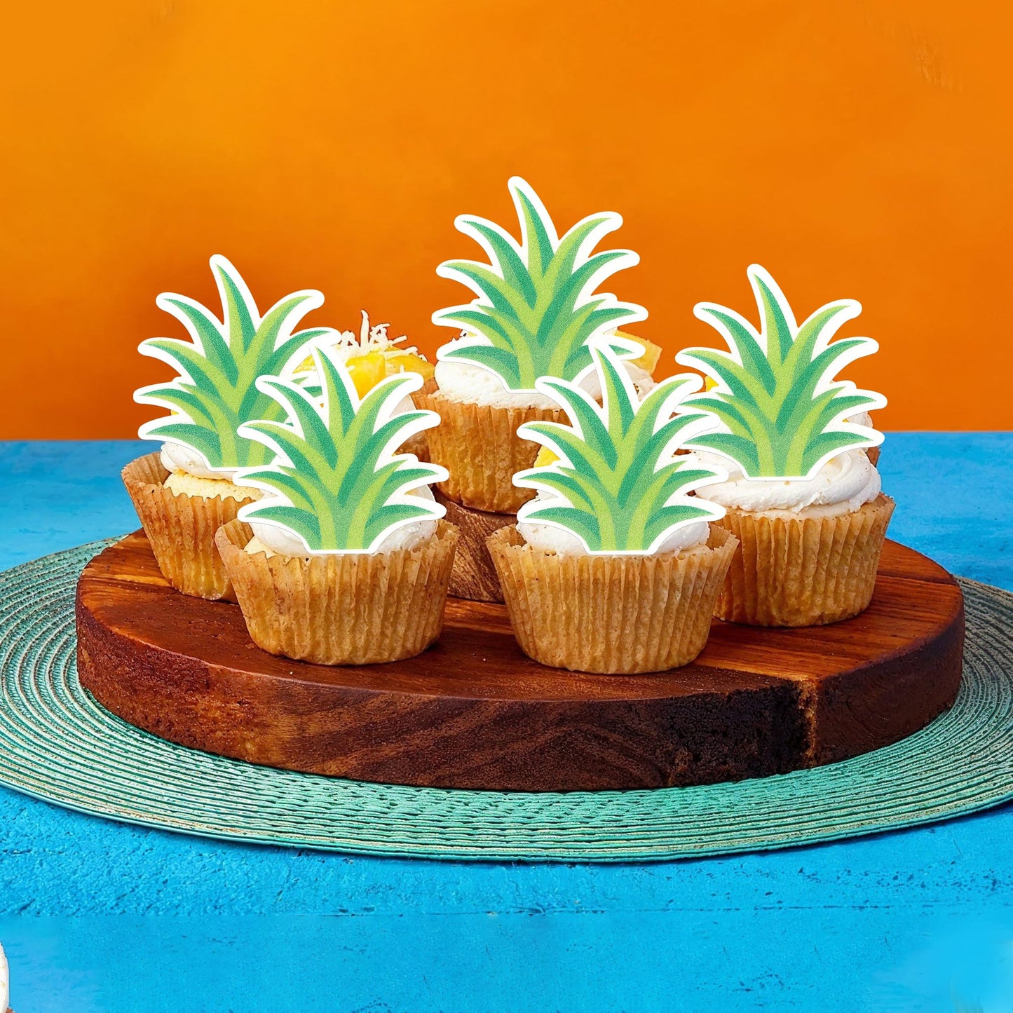 Rssta i Pineapple Cupcake Toppers 60 Pack Rice Paper Tropical Design 5 for Luau Hawaiian Baby Shower Birthday Party Decorations