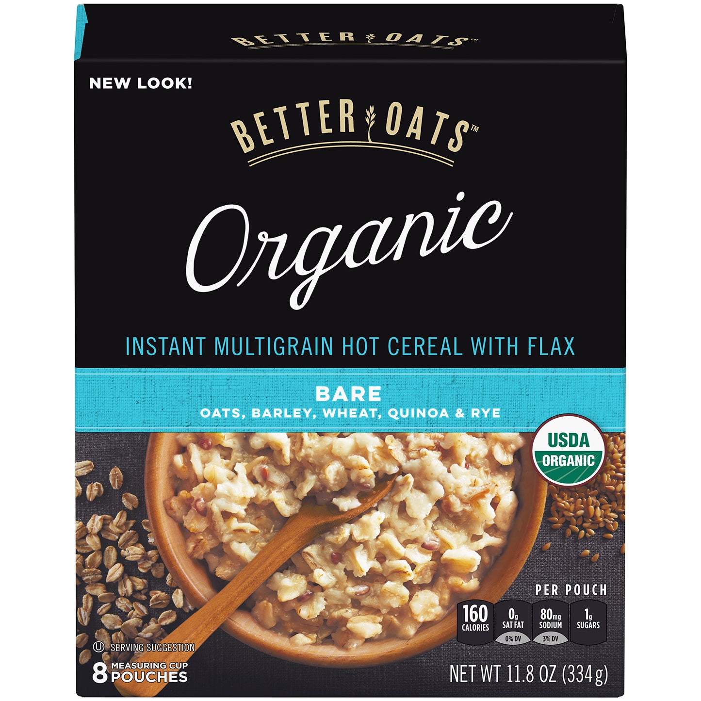 Better Oats Organic Bare Instant Multigrain Hot cereal with Flax 8 ct Box
