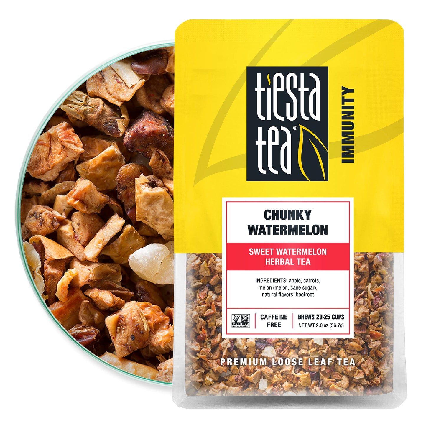 Tiesta Tea - Chunky Watermelon, Loose Leaf Sweet Watermelon Herbal Tea, Non-Caffeine, Hot & Ice Tea, 2 Oz Pouch - 25 Cups, Natural Flavored, Herbal Tea Loose Leaf Blend