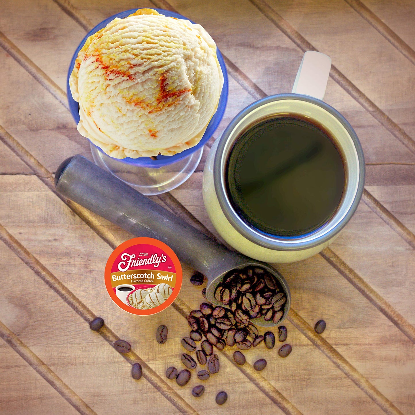 Friendlys Flavored Ice Cream Coffee Pods, Butterscotch Swirl, 40 Count, Compatible with Keurig K Cup malt-inspired