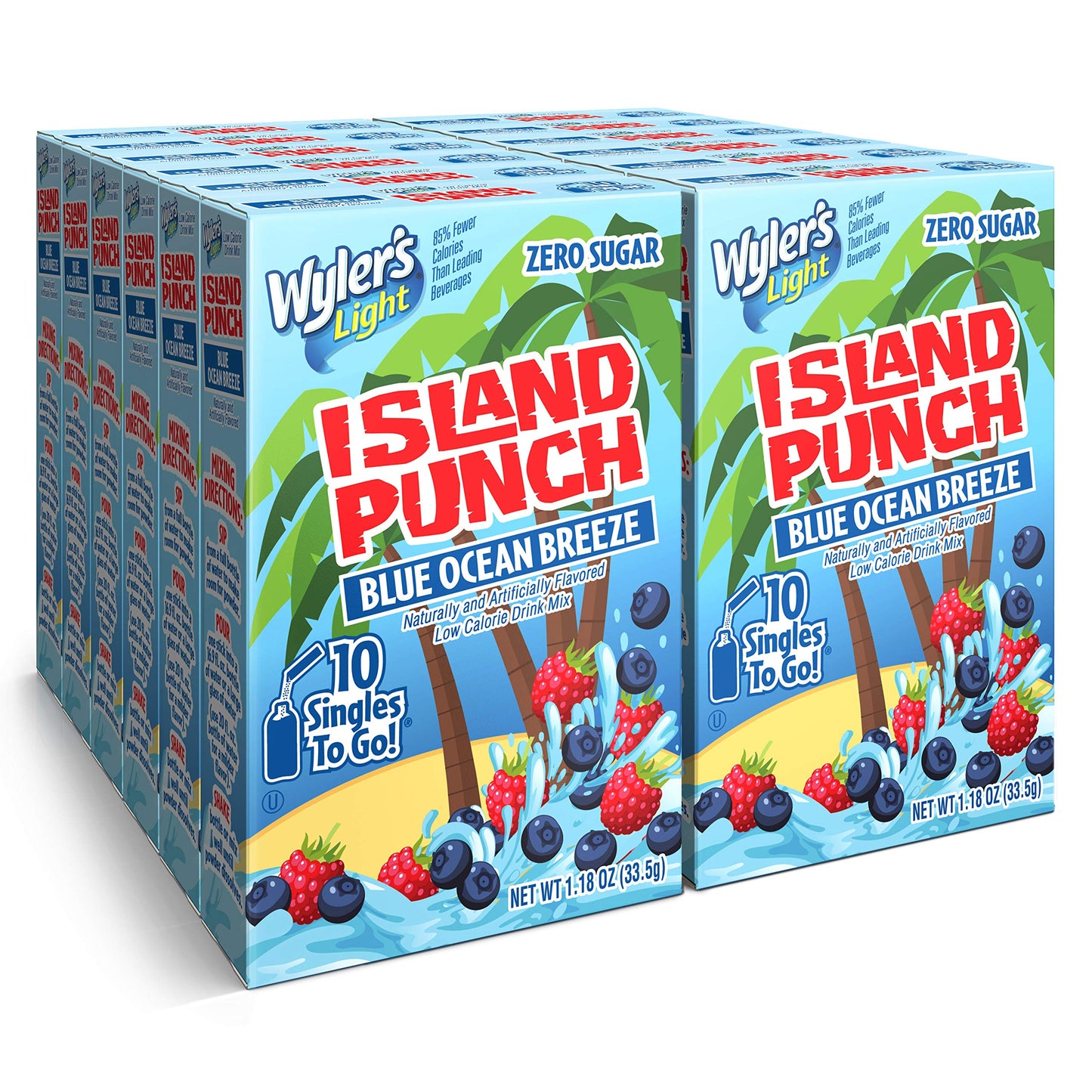 Wylers Light Island Punch, Blue Ocean Breeze, 10 CT, 1.18 Ounce (Pack of 12)