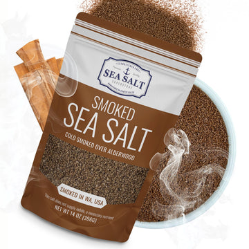 Sea Salt Superstore Fine Grain Cold Smoked Sea Salt, Unrefined Kosher Salt for Grilling & Cooking, 14 oz Bag