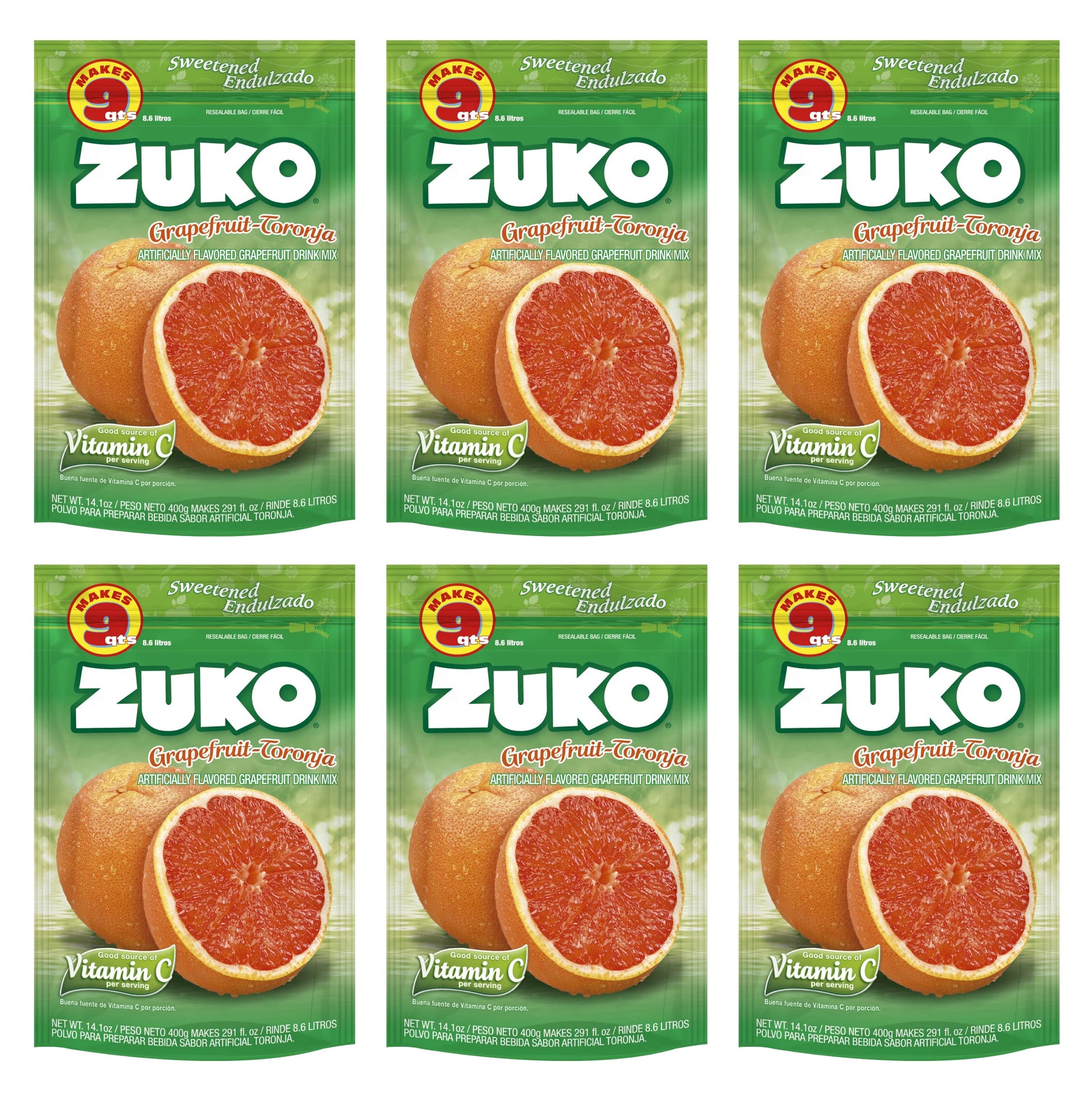 Zuko Grapefruit Instant Powder Drink | Family Pack | No Sugar Needed | Vitamin C | 14.1 Ounce (Pack of 6)