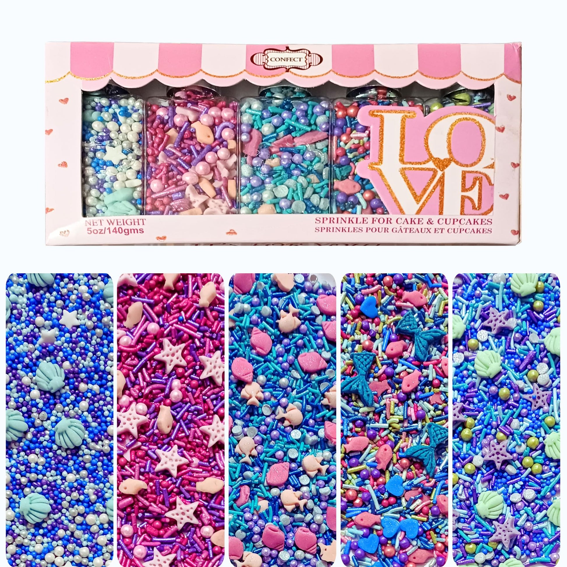 Confect Sprinkle Mix Set - Under the Sea - 5 Assorted Pastel Blends for Cake, Cupcake & Cookie Decorating - Ocean-Inspired Edibl