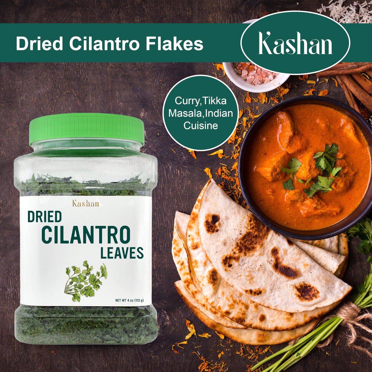 Kashan Dried Cilantro Flakes, Great Aromatic Seasoning For Food Flavoring, Salad, Soups And Meat, Garnish, Vegetarian 4Oz (113G)