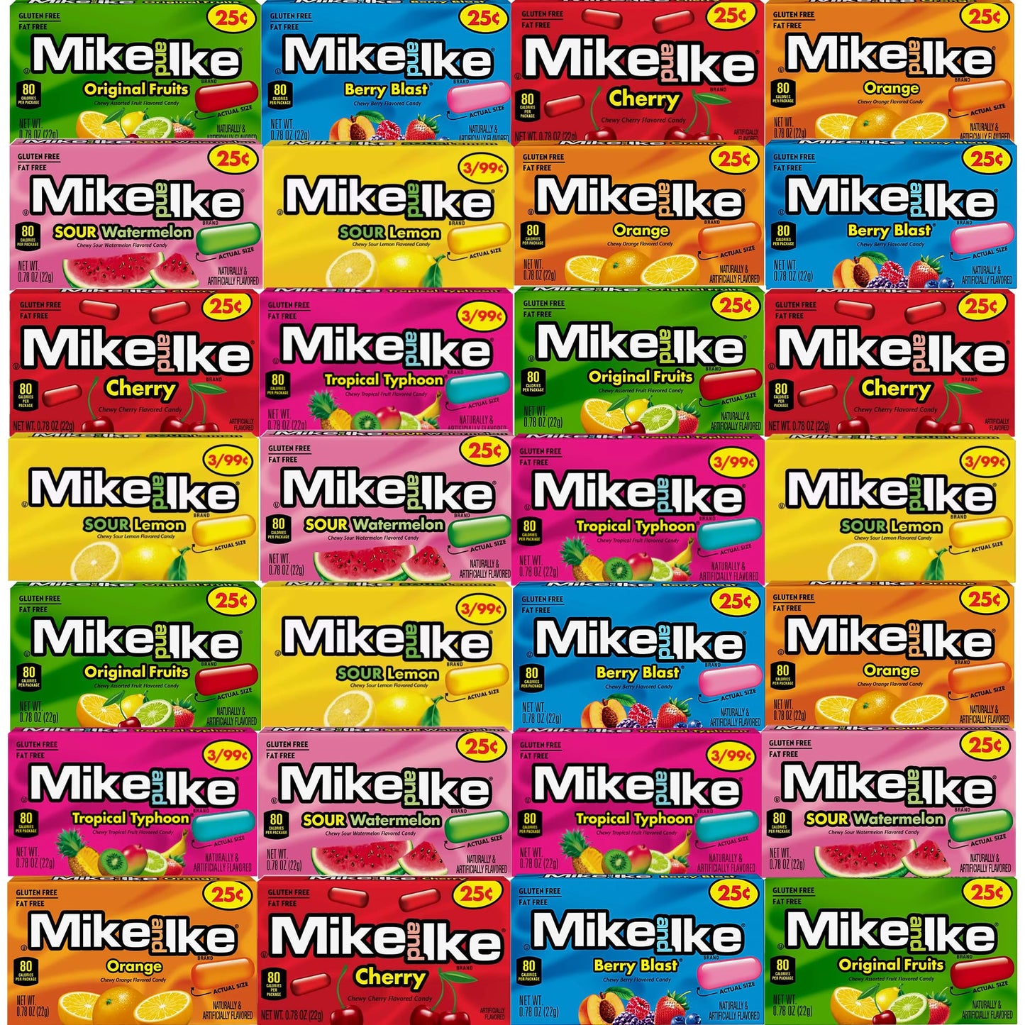 Rebel Smuggling Galactic Emporium Mike and Ike Candy Bulk Variety Gift Basket - 28 Pack, 7 Flavors, 4 Mini Boxes Each