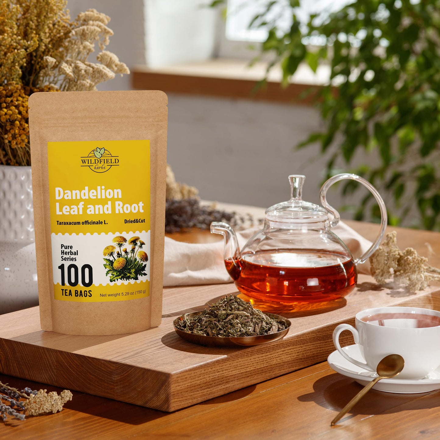 100 Bags Dandelion Leaf And Root Tea Dandelion Tea Herbal (Taraxacum) - 100 Count 1.5G Tea Bags Dried Dandelion Root Tea Herbhoj