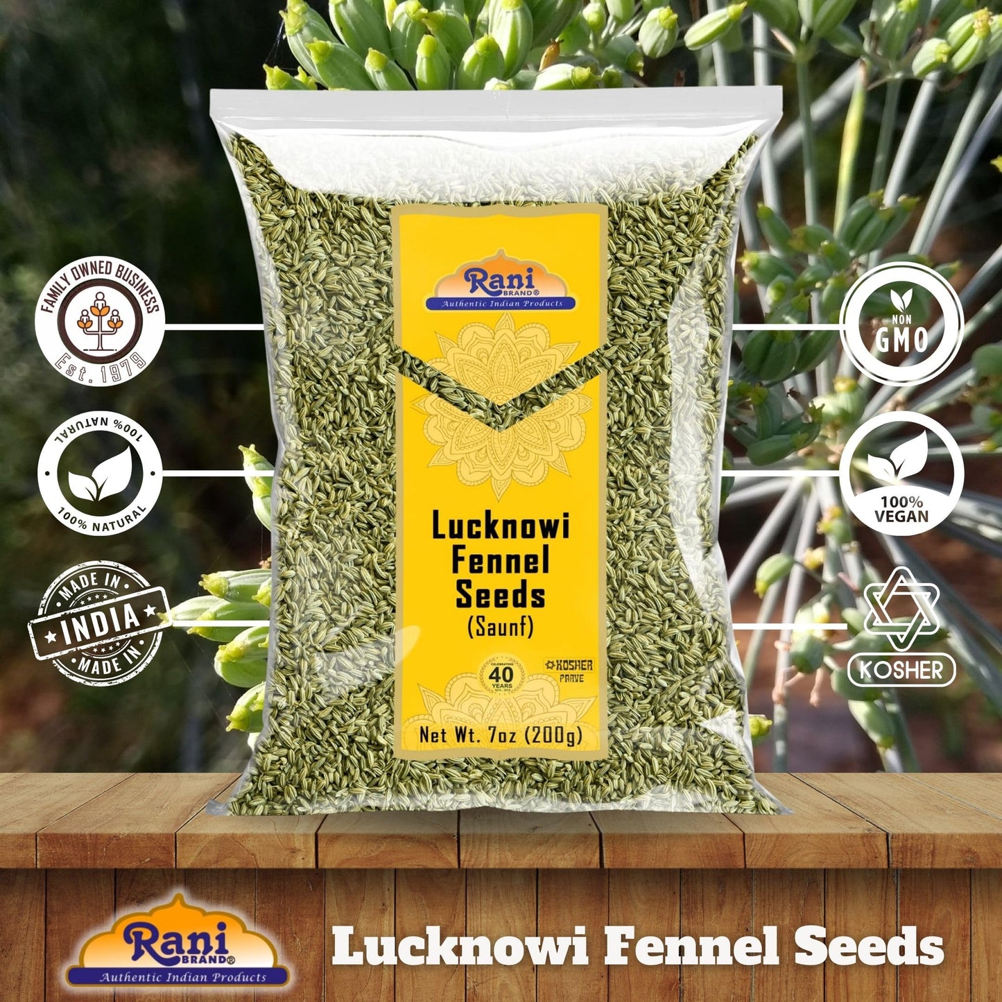 Rani Fennel Lucknowi Seeds Whole Spice, 7oz (200g), All Natural, Gluten Friendly, Non-GMO, Vegan, Indian Origin