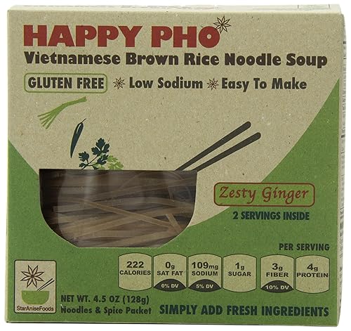 Vegan Gluten Free Vietnamese Happy Pho Zesty Ginger 12 Servings 4.5 Oz  2 Servings Per Box Pack Of 6 Boxes