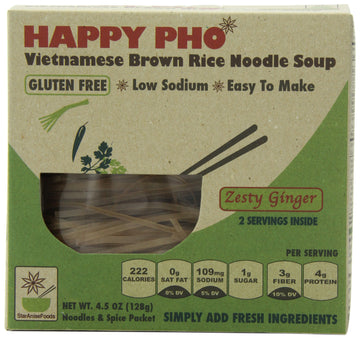 Vegan Gluten Free Vietnamese Happy Pho Zesty Ginger 12 Servings 4.5 Oz  2 Servings Per Box Pack Of 6 Boxes
