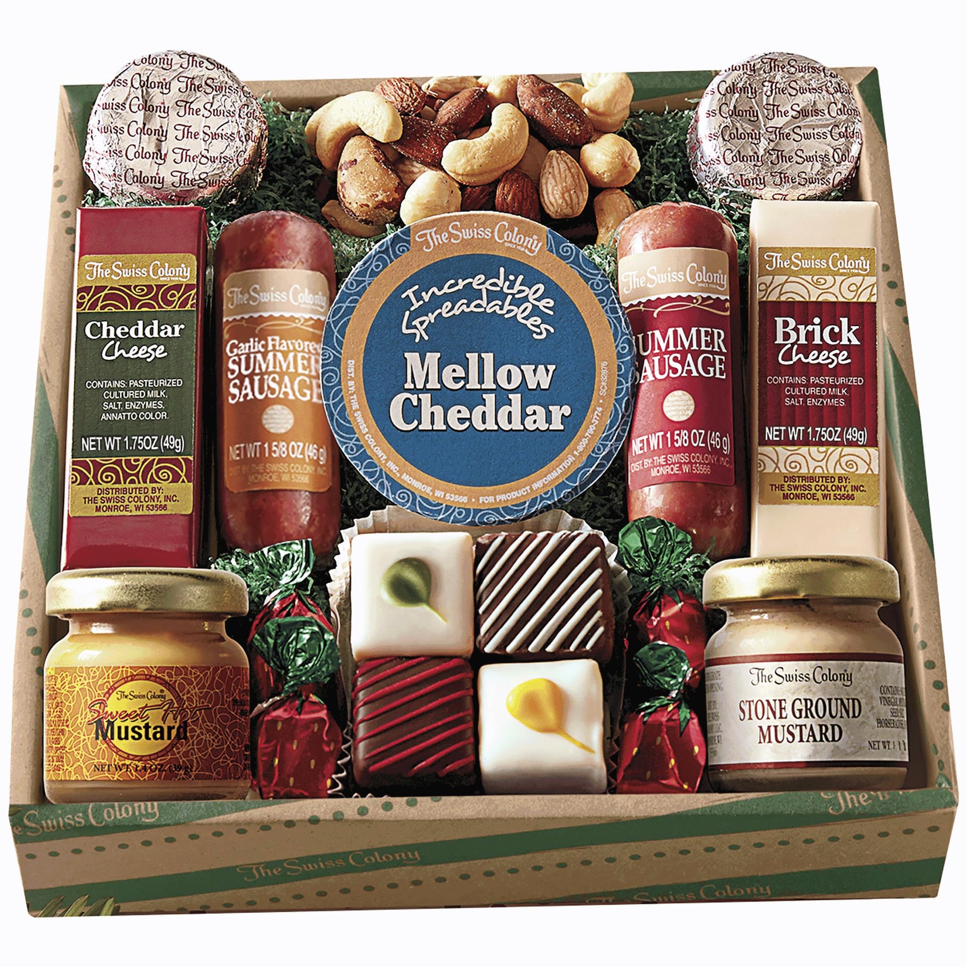 The Swiss Colony Holiday High Notes Gift Basket Assorted Summer Sausage Meats And Cheeses  Chocolate Treats  Snacks For 18+ Uses  Women  Men  Charcuterie Boards  Thank You Gifts