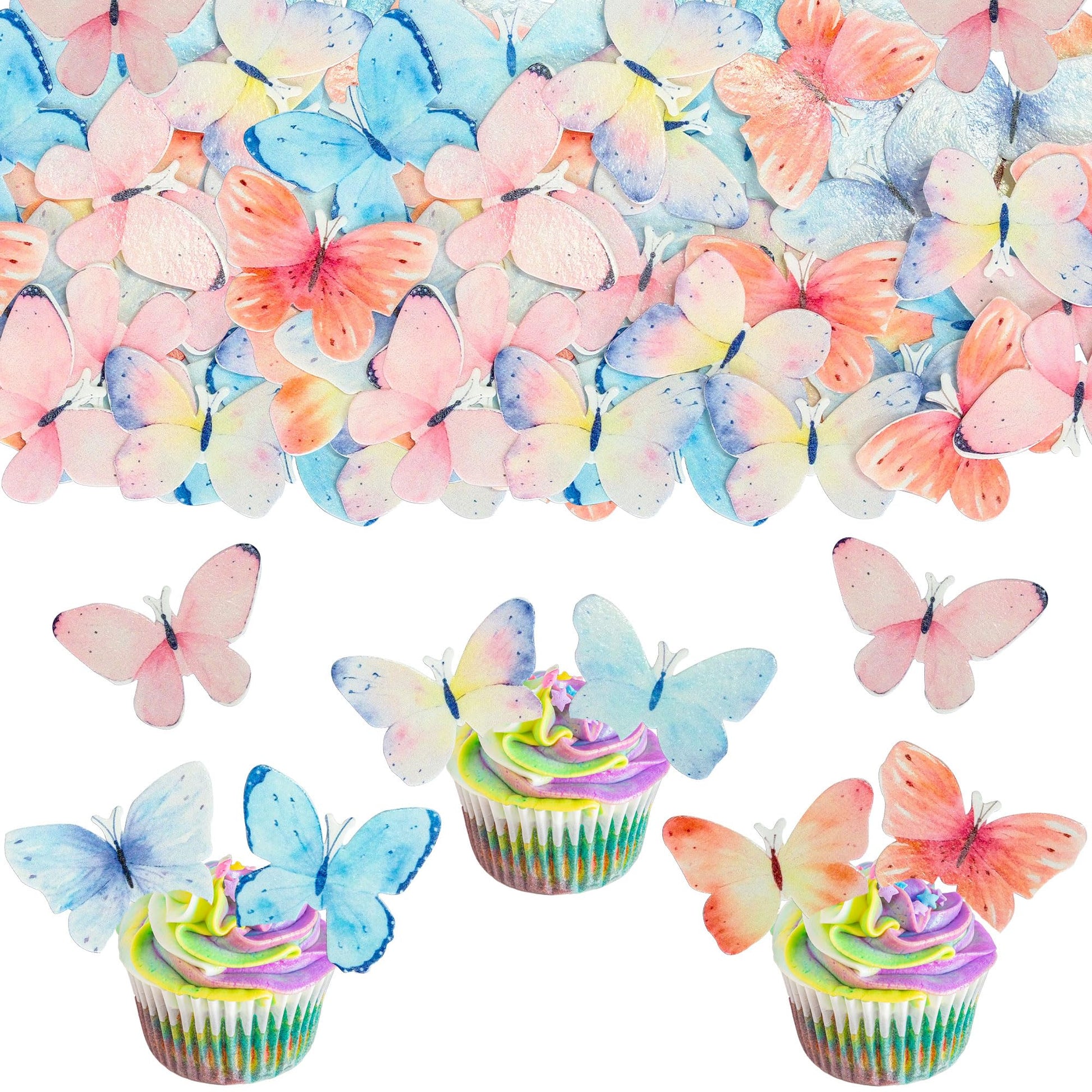 Gyufise 56Pcs Butterfly Edible Cupcake Toppers - Edible Cake Decorations for Butterfly Theme Baby Shower & Kids Birthday Party
