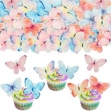 Gyufise 56Pcs Butterfly Edible Cupcake Toppers - Edible Cake Decorations for Butterfly Theme Baby Shower & Kids Birthday Party