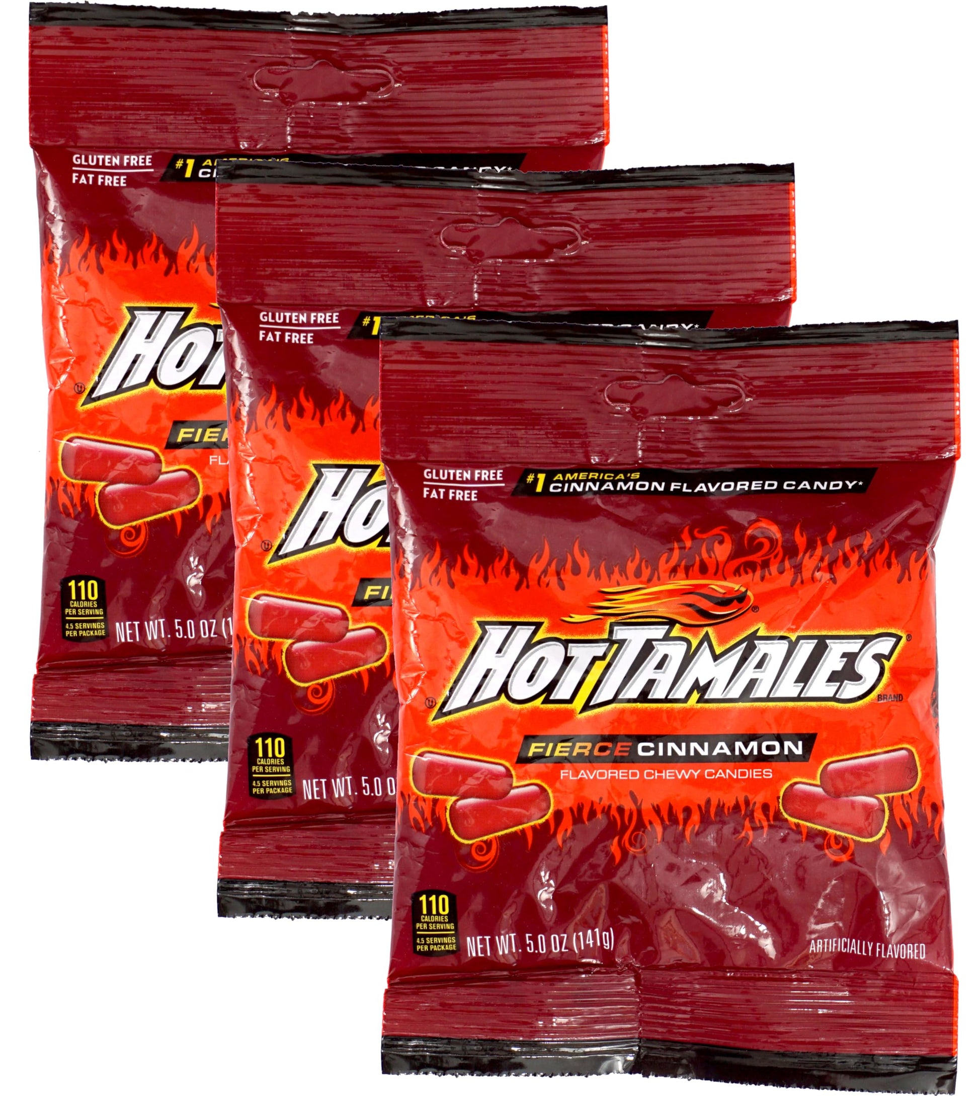 Hot Tamales Fierce Cinnamon Candy, 5oz Bag (Pack of 3) Cinnamon Candy, Gummy Candy, The Hampton Candy Company