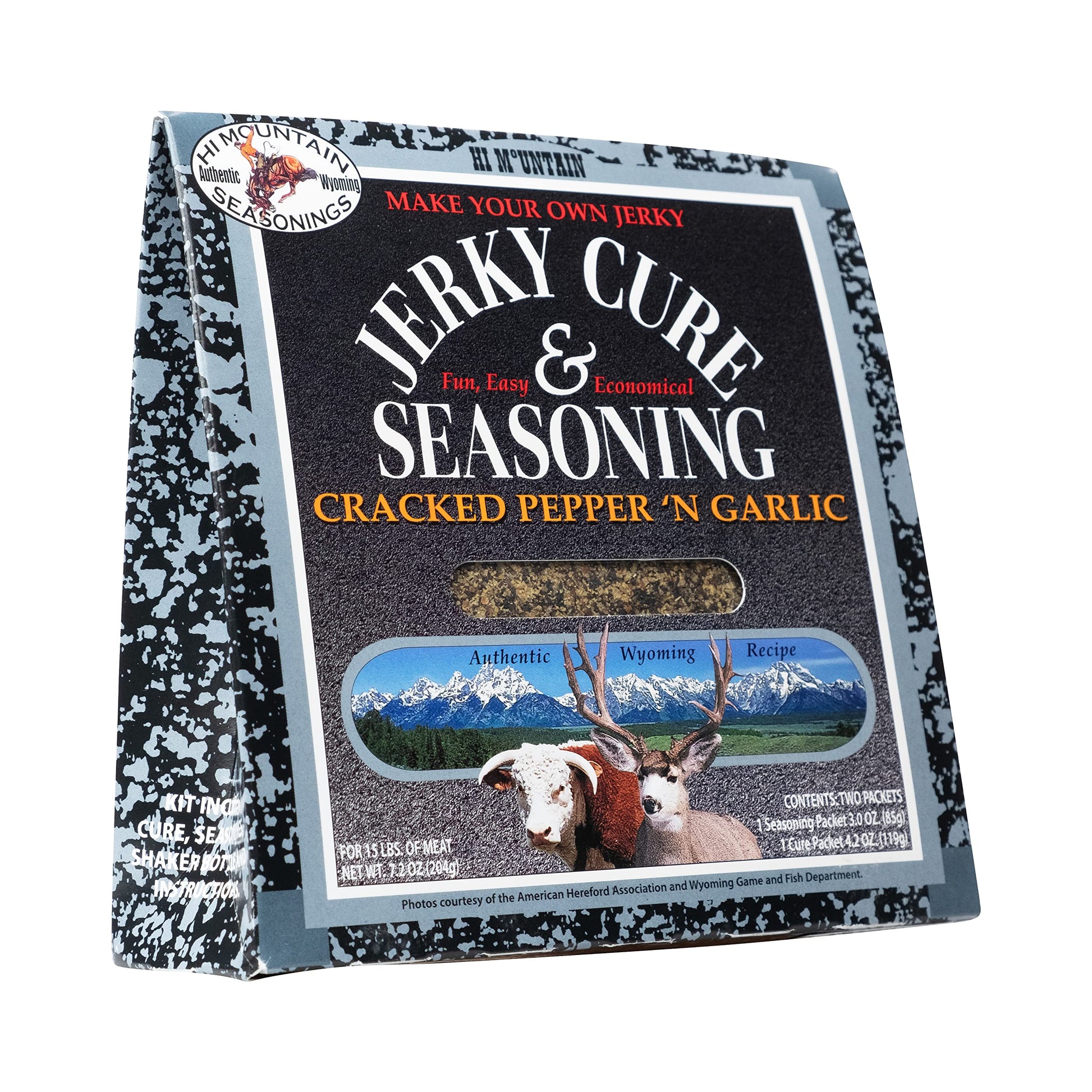 Hi Mountain Jerky Seasoning and Cure Kit, Cracked Pepper & Garlic, 8 oz, Model 066C-X, Perfect for Beef, Venison, Elk, & Deer