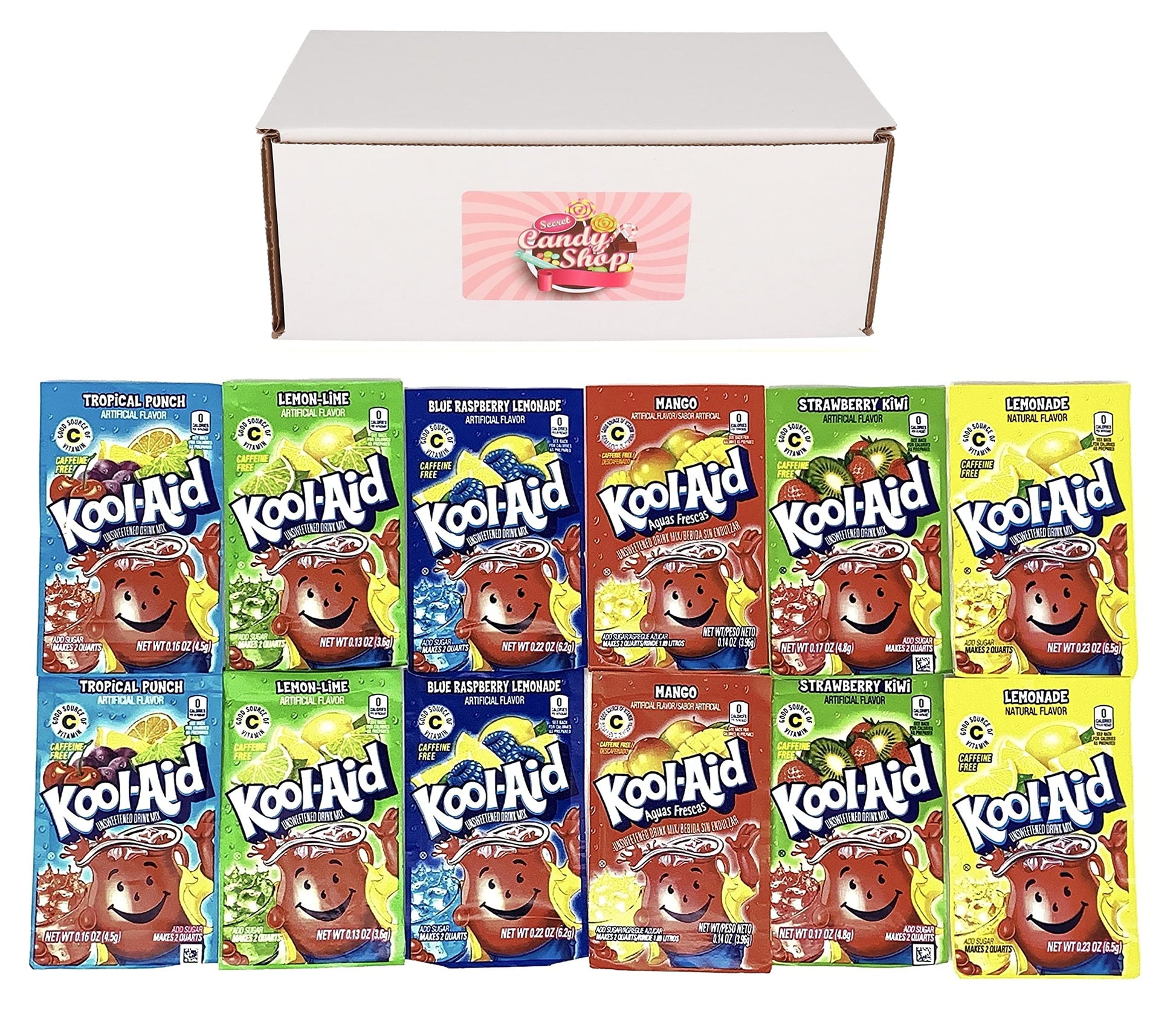 SECRET CANDY SHOP Kool-Aid Drink Mix Packets Variety Pack of 6 Flavors (2 of each flavor, Total of 12) (Variety Pack 1)