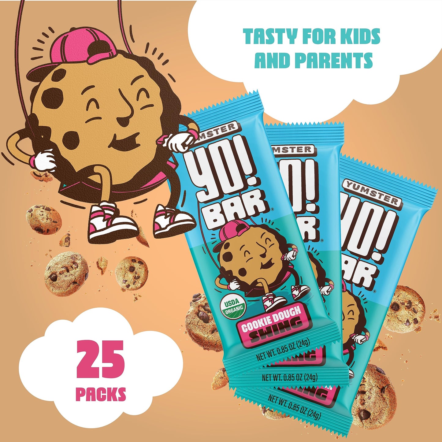 Yo! Bar By Bearded Brothers Vegan Organic Kids Bar, Cookie Dough (25 Bars) - Gluten Free, Paleo And Whole 30 | Soy Free, Non-Gmo, Low Glycemic, No Sugar Added, Fiber + Whole Foods