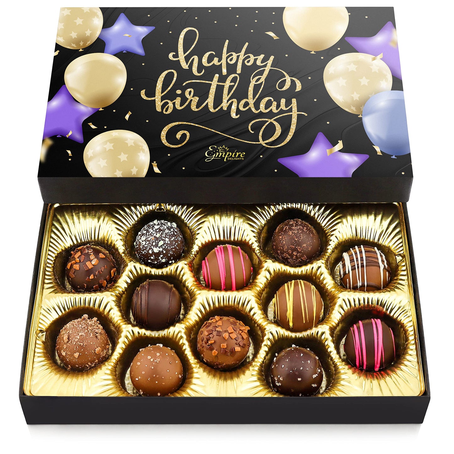 Happy Birthday Chocolates - 12 Assorted Milk & Dark Chocolate Truffles - Gourmet Box - Birthday Gifts for Women & Men  6 oz