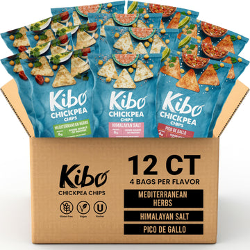 Kibo Chickpea Chips - High Protein/Fiber, Plant-Based, Cert. Gluten Free, Non-Gmo, Vegan, Kosher, 3 Flavor Variety Pack, 1Oz 12 