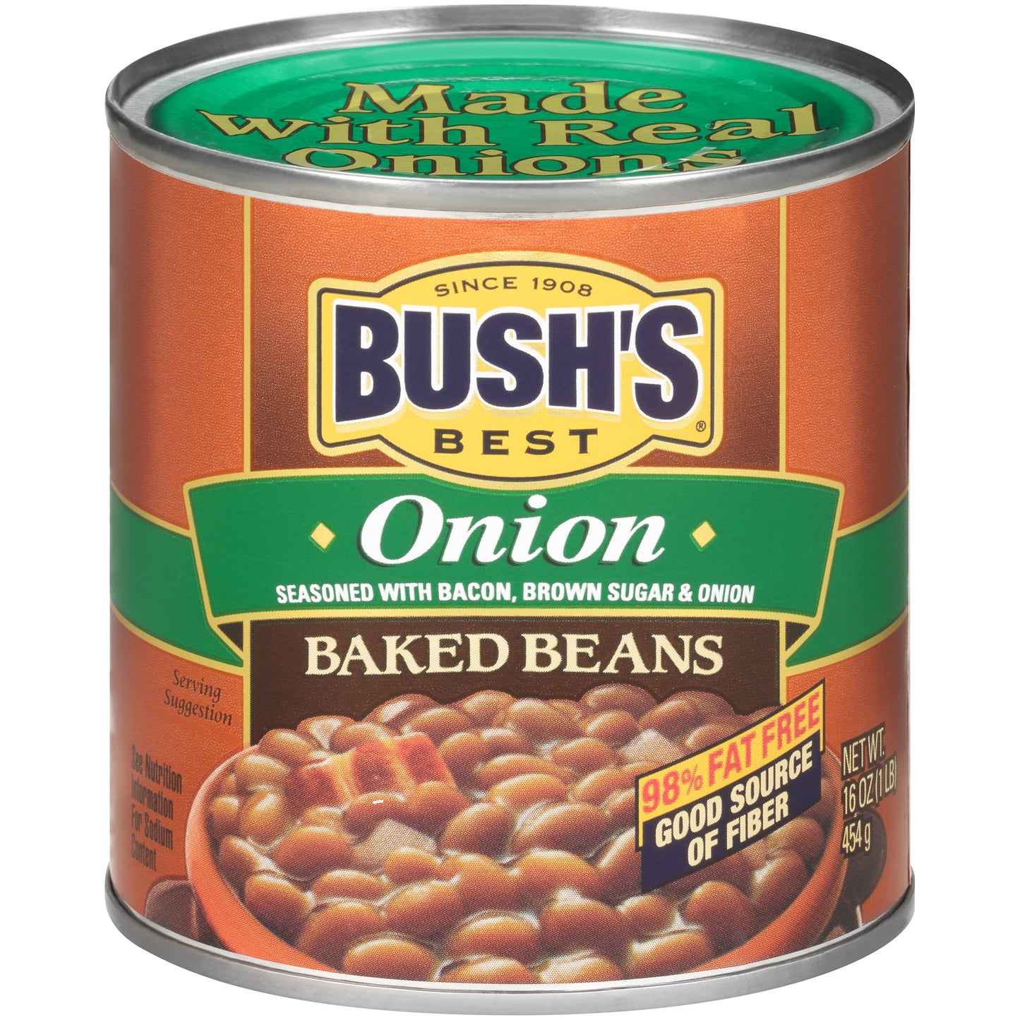 Bush'S Best 16 Oz Canned Onion Baked Beans, Source Of Plant Based Protein And Fiber, Low Fat, Gluten Free, (Pack Of 12)