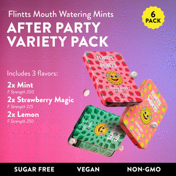 Flintts Mints 2X After Party Pack - Mint (2), Strawberry Magic (2), Lemon(2) - Sugar Free & Vegan, Mouth Watering Mints For Oral