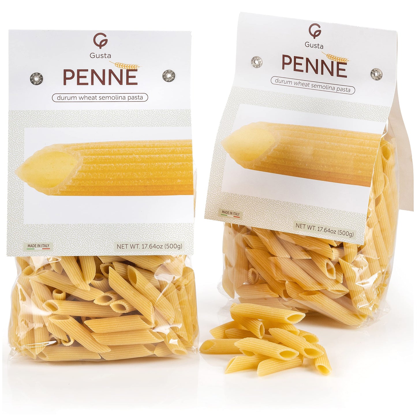 GUSTA Penne Rigate Pasta - Organic Durum Wheat - Non-GMO - 2 Pack (17.64oz / 500g)